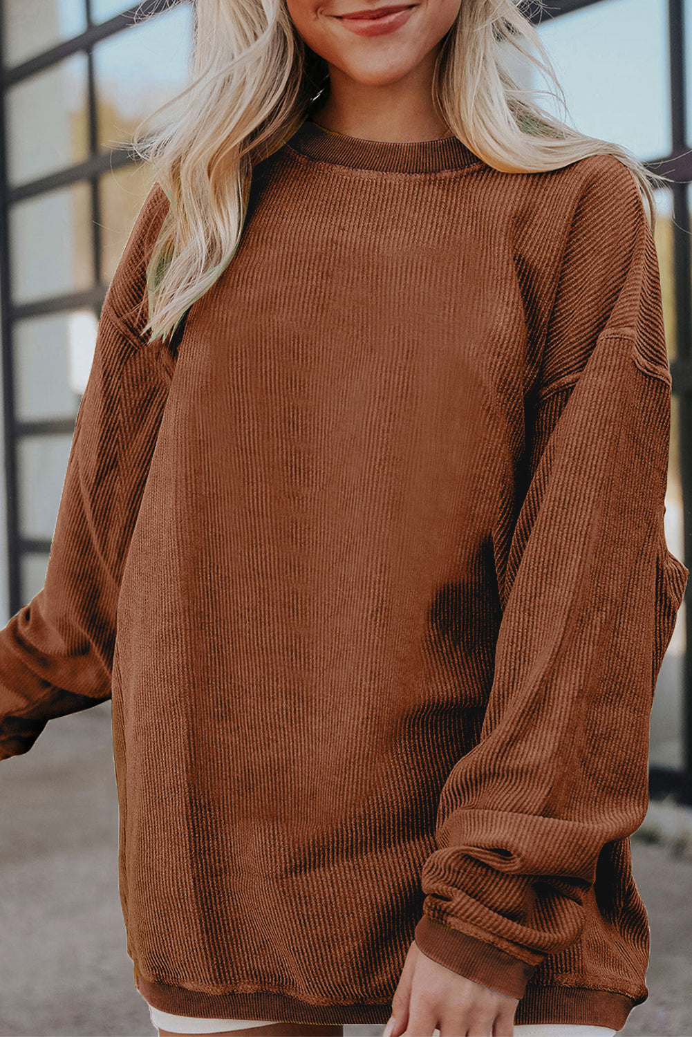 Grass Green Ribbed Corded Oversized Sweatshirt