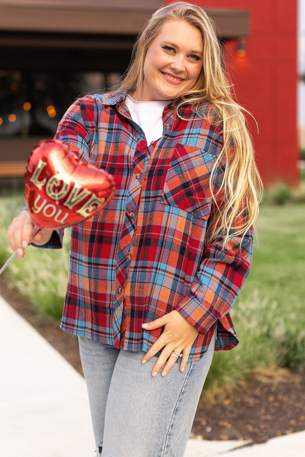 Red Plaid Print Loose Vintage Shirt