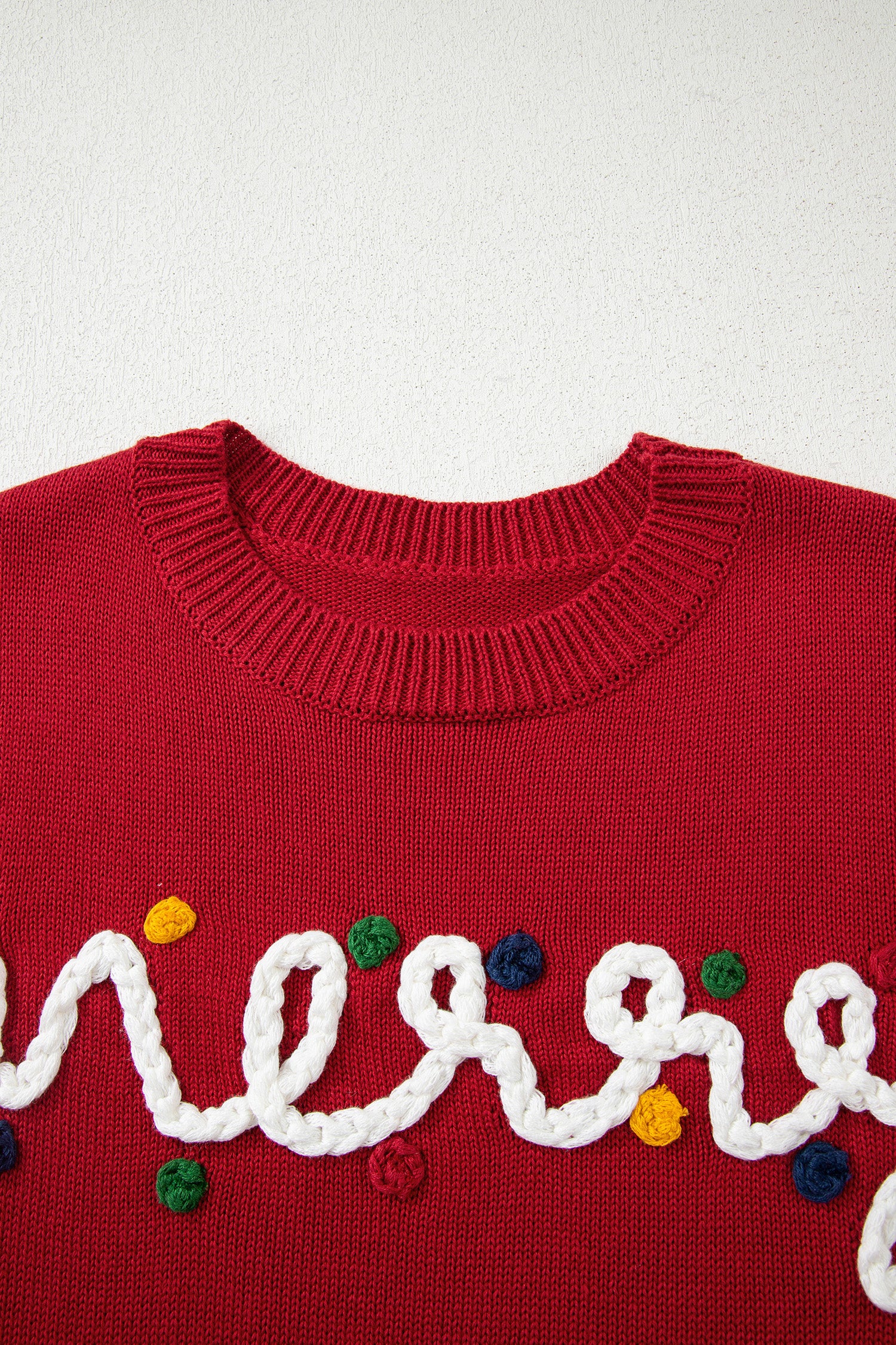 Smoke Gray Merry Colorful Dot Detail Christmas Drop Shoulder Sweater