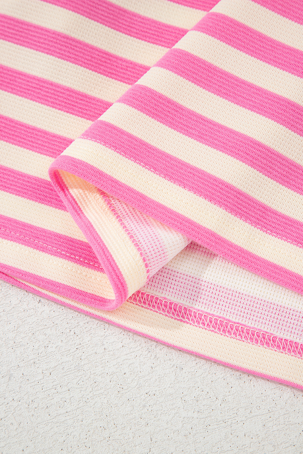 Sachet Pink Stripe Print Contrast Collar Split Neck Flutter Sleeve Short Dress