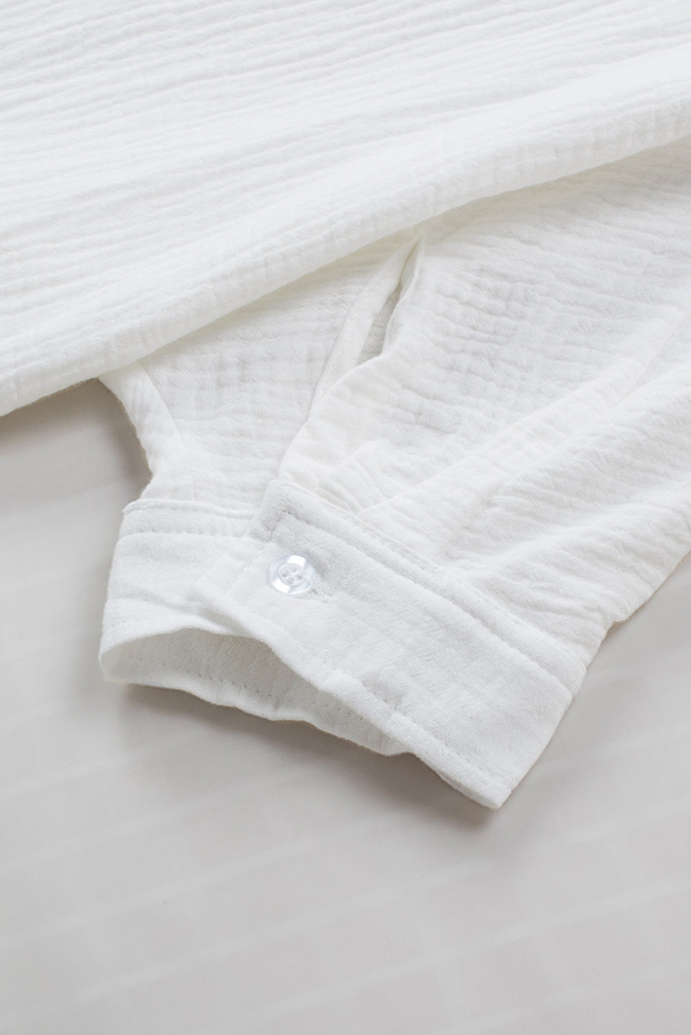 White Textured Cotton Gauze Single Chest Pocket 3 4 Sleeve Oversize Shirt