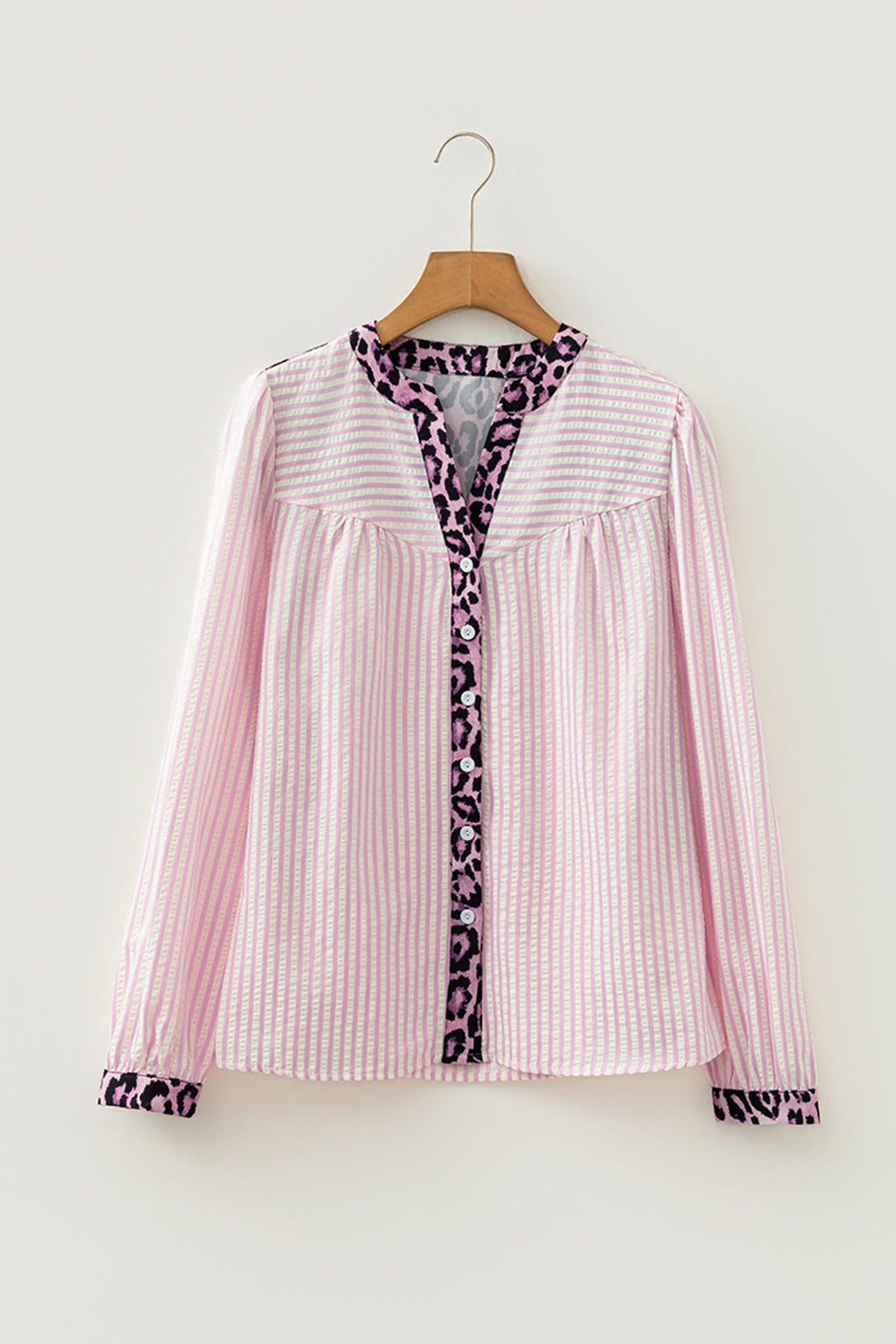 Brown Stripe Leopard Patchwork Long Sleeve Shirt