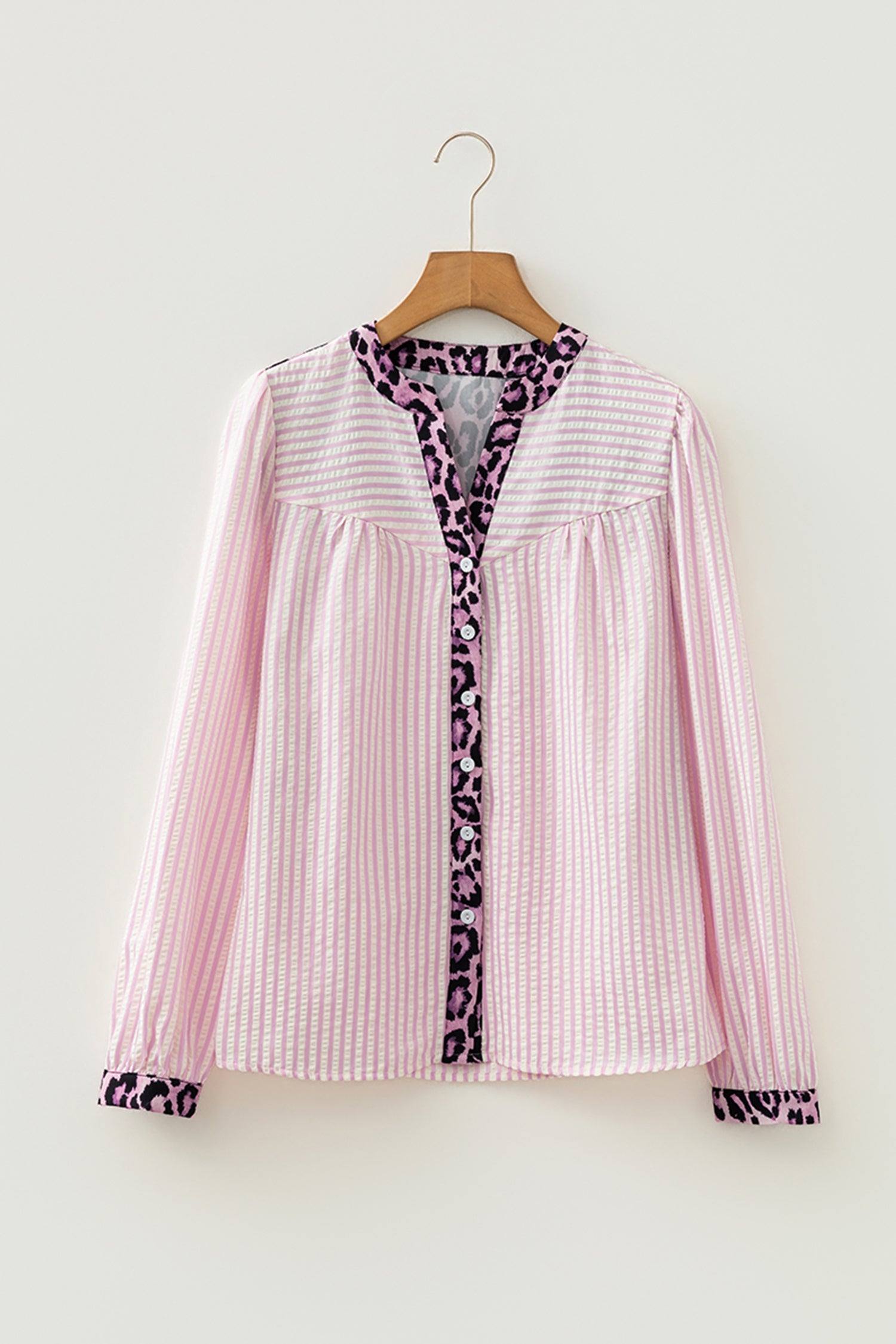 Brown Stripe Leopard Patchwork Long Sleeve Shirt