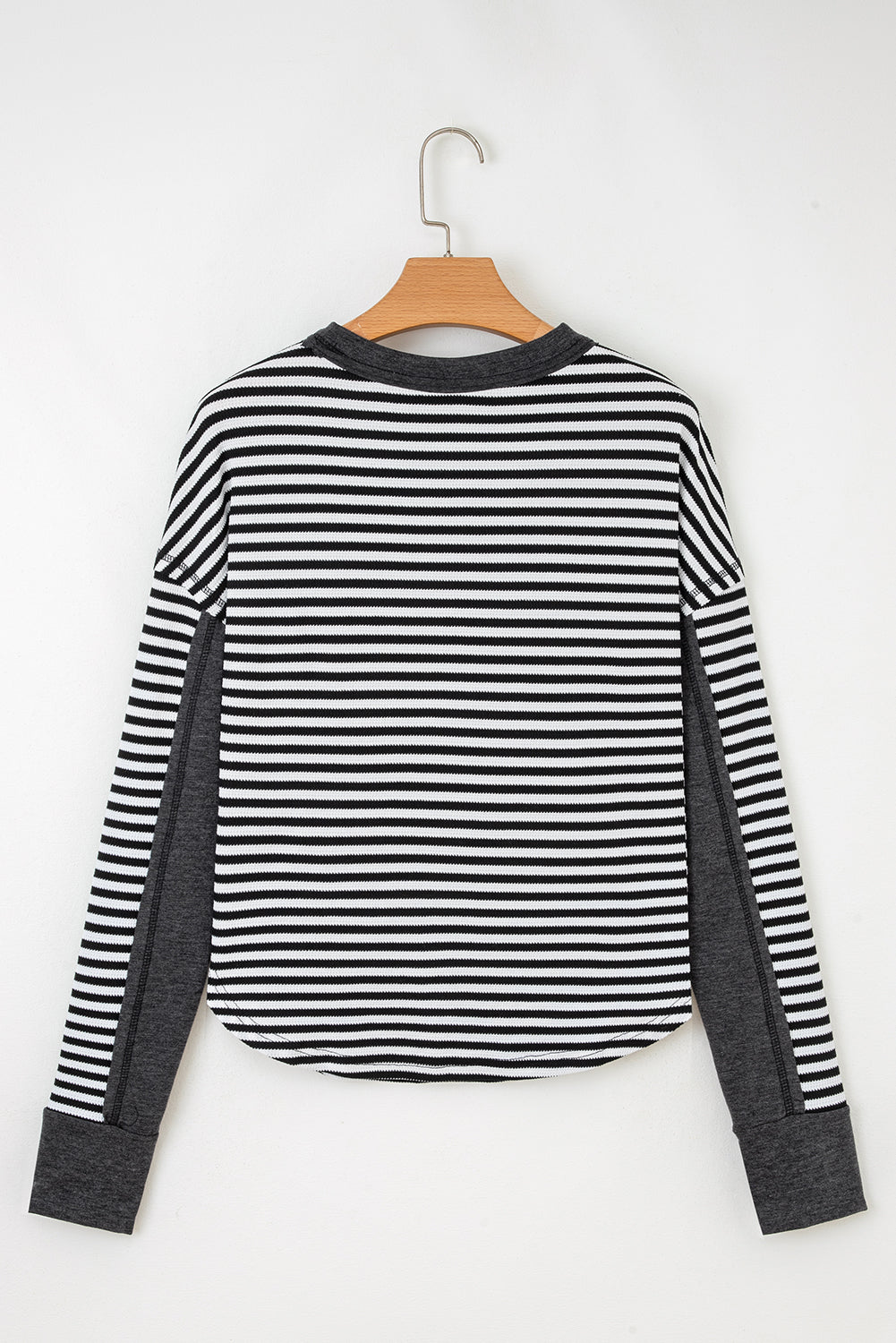 Dearlovers Green Stripe Thermal Knit Drop Shoulder Casual Top