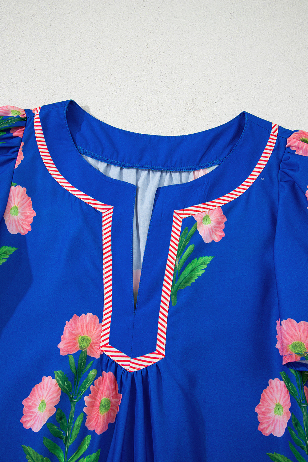 Apricot Floral Short Sleeve Split Neck Loose Mini Dress