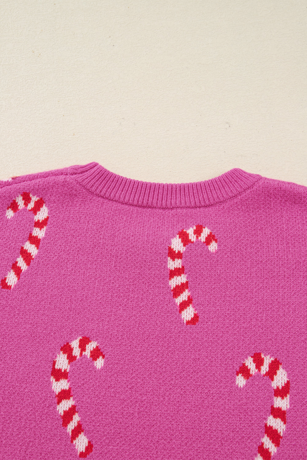 Dark Green Christmas Candy Cane Holiday Drop Shoulder Sweater