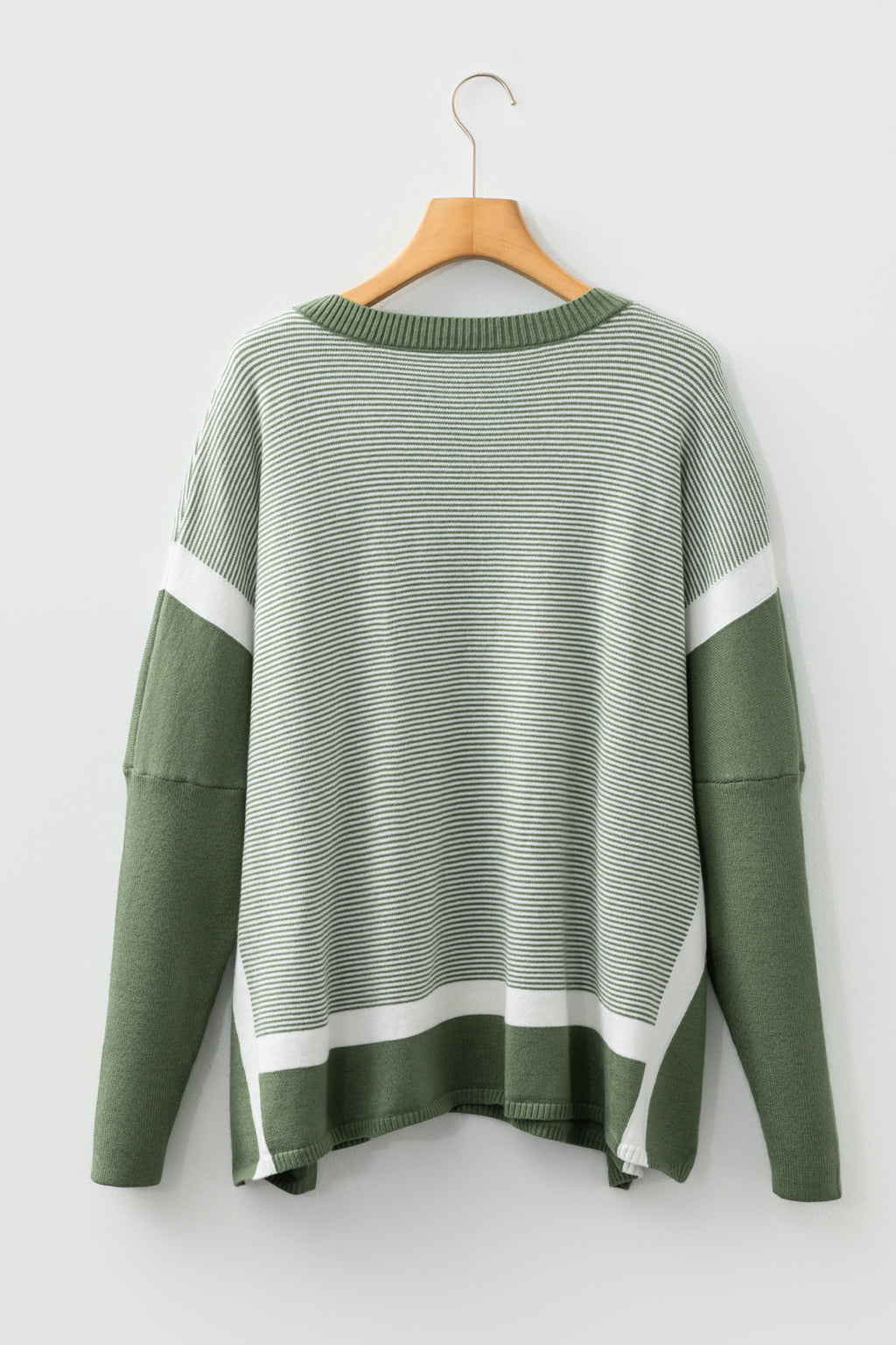 Blue Stripe Color Block Patchwork Dolman Oversize Tunic Sweater