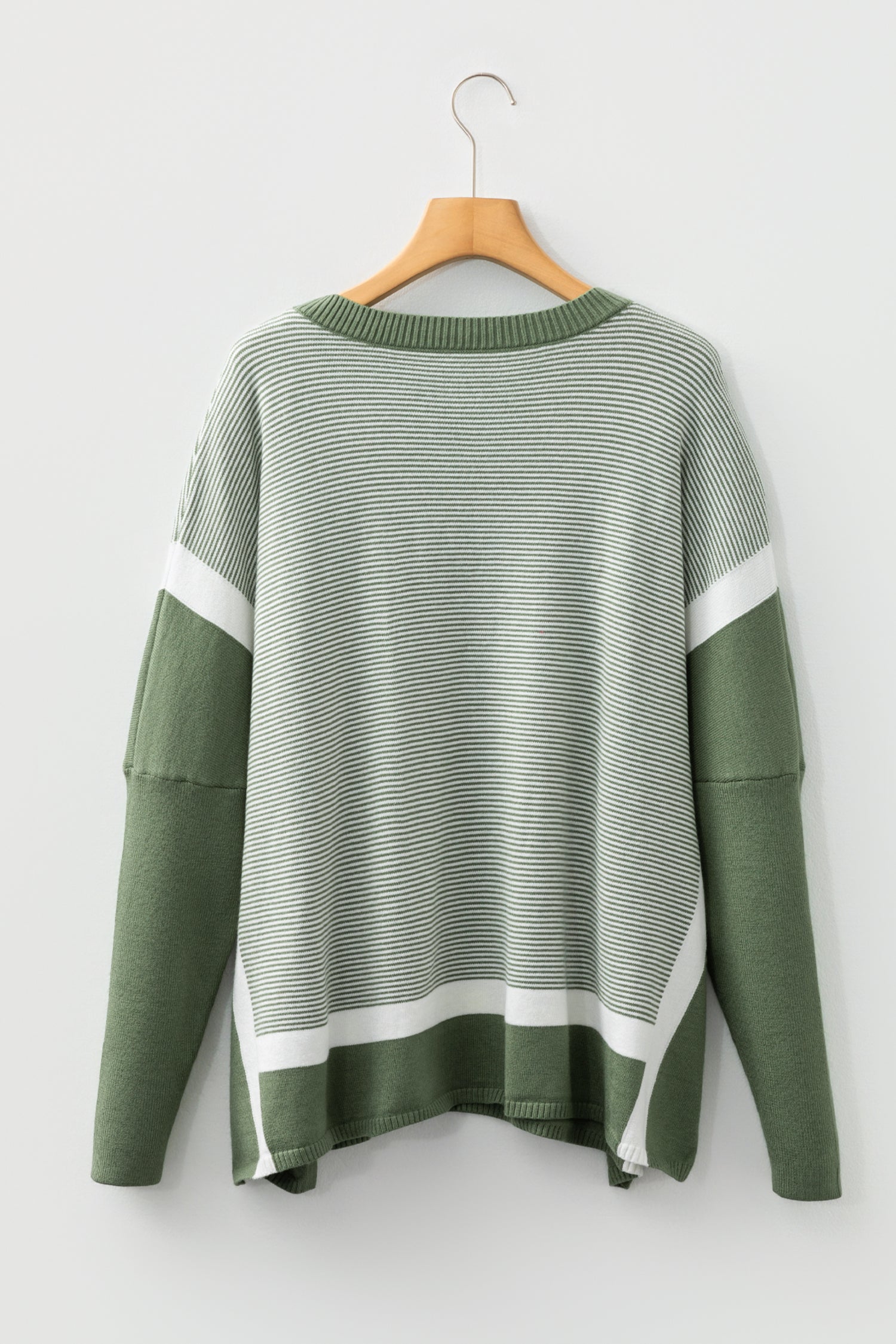 Blue Stripe Color Block Patchwork Dolman Oversize Tunic Sweater
