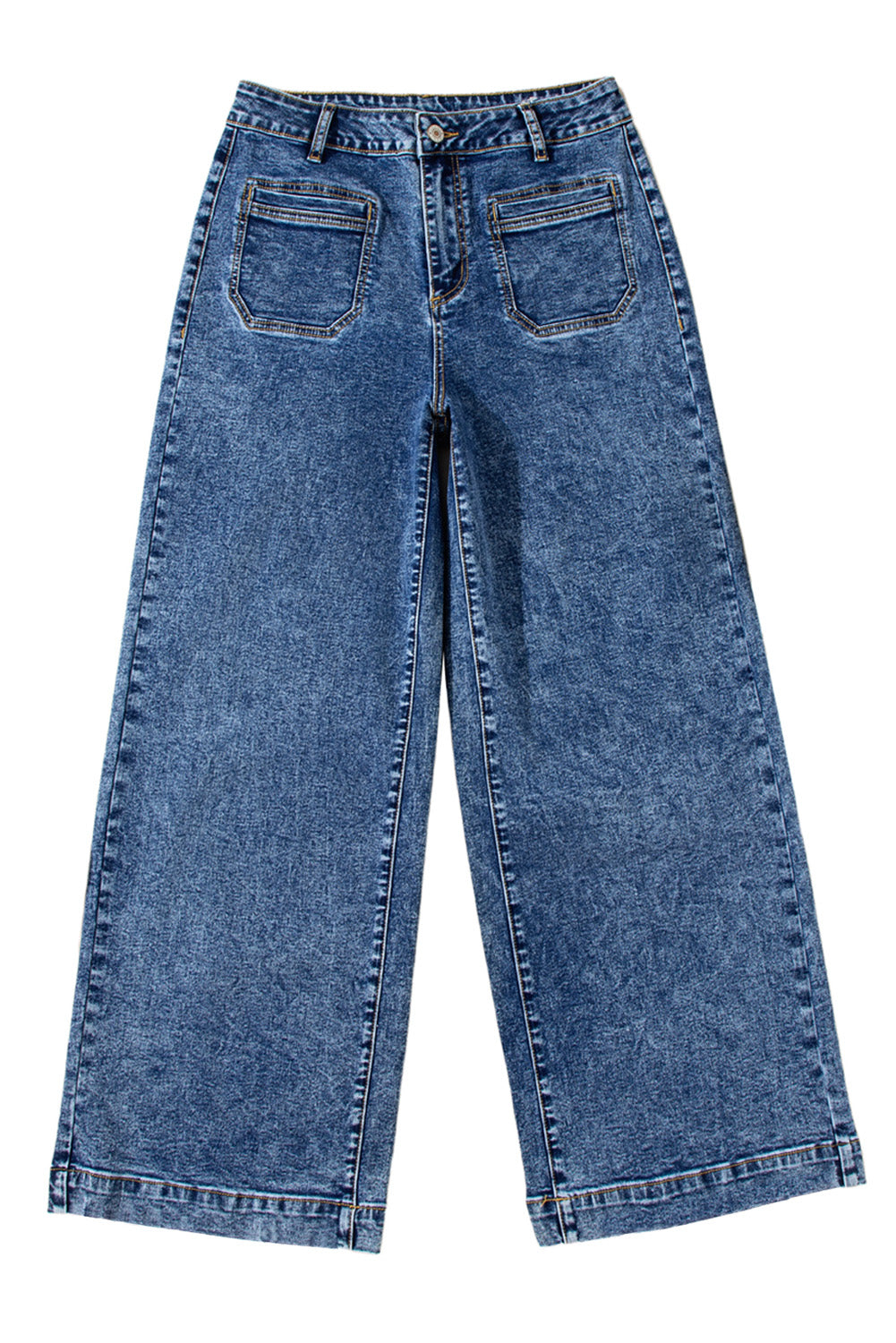 Light Blue Chic Patch Pocket Straight Leg Loose Jeans