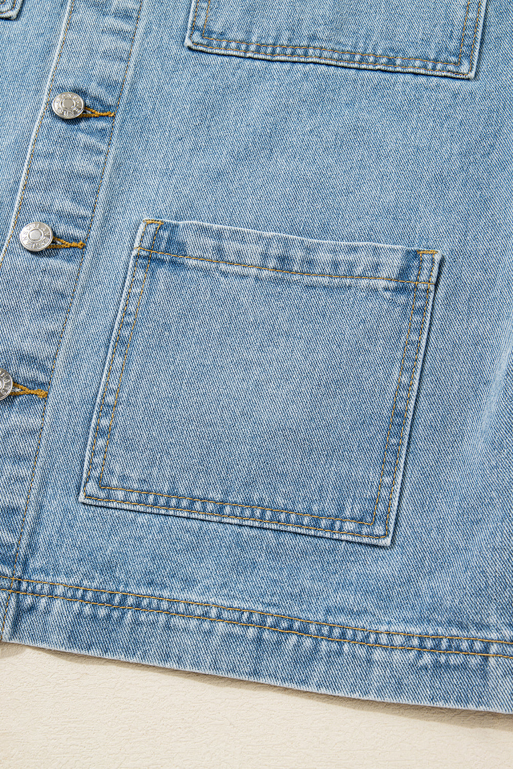 Beau Blue Multi Patched Pockets Side Tie up Boyfriend Style Denim Jacket