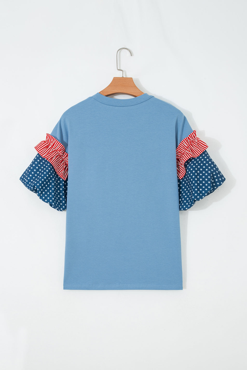 Fiery Red Stars Stripes Short Puff Sleeve Top