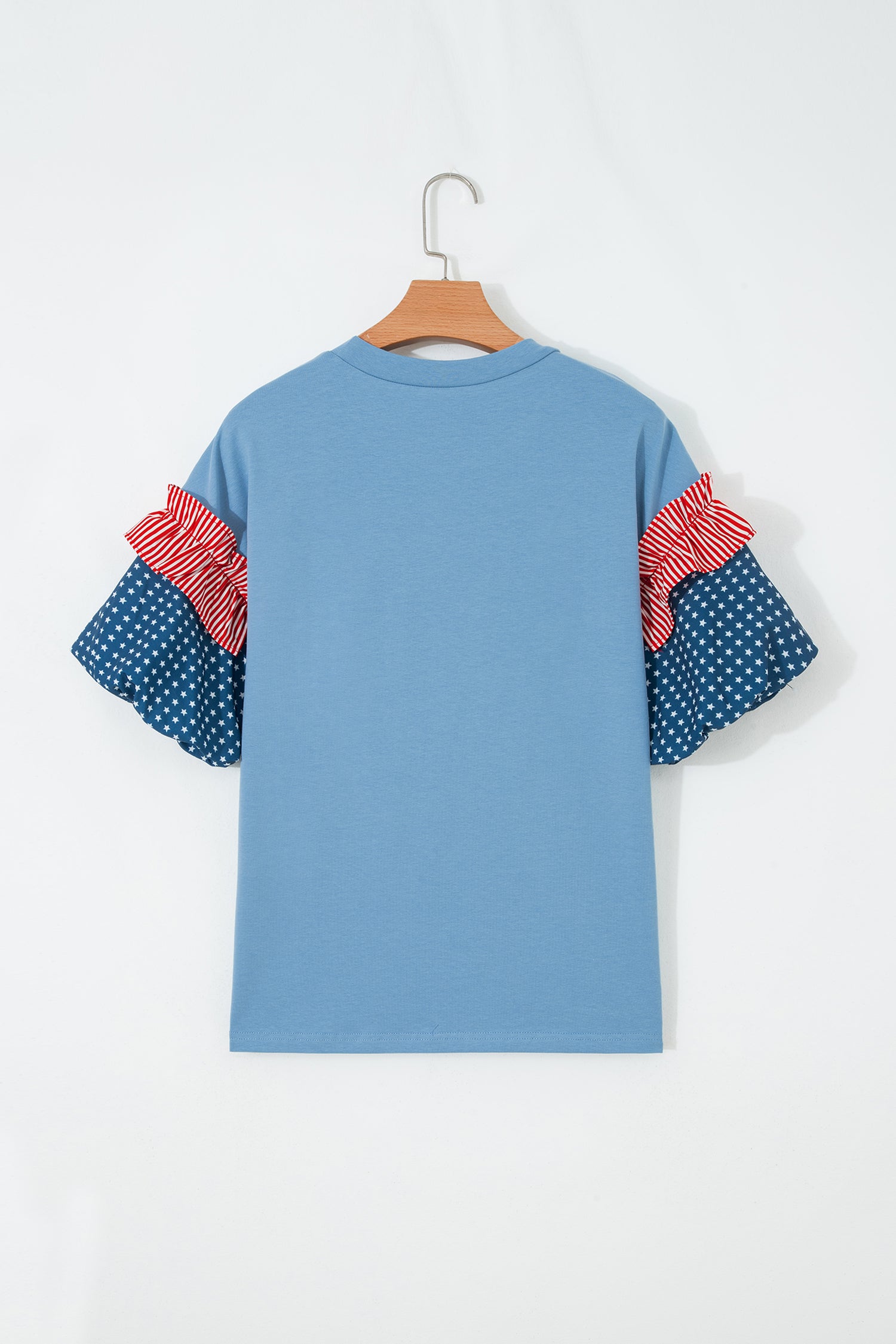 Fiery Red Stars Stripes Short Puff Sleeve Top