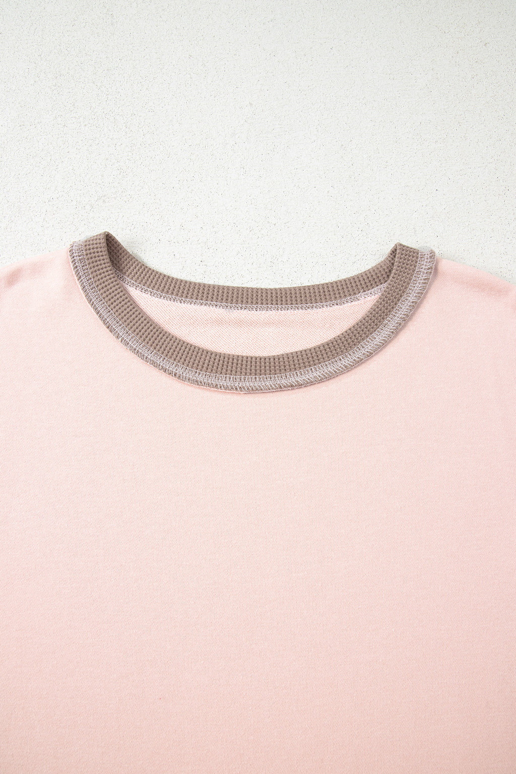 Light Pink Color Block Mix Texture Waffle Patchwork Oversize Sweatshirt