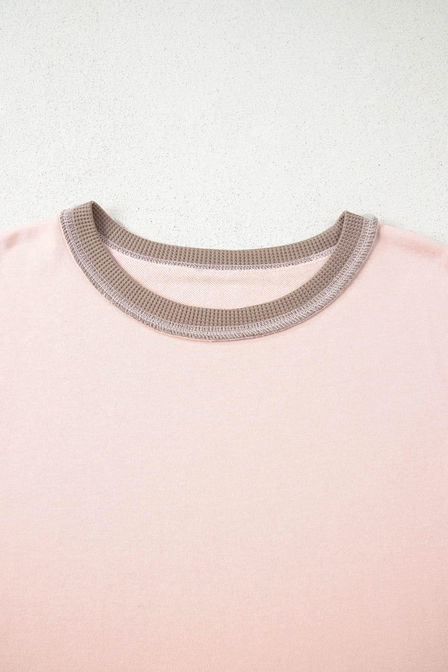 Light Pink Color Block Mix Texture Waffle Patchwork Oversize Sweatshirt