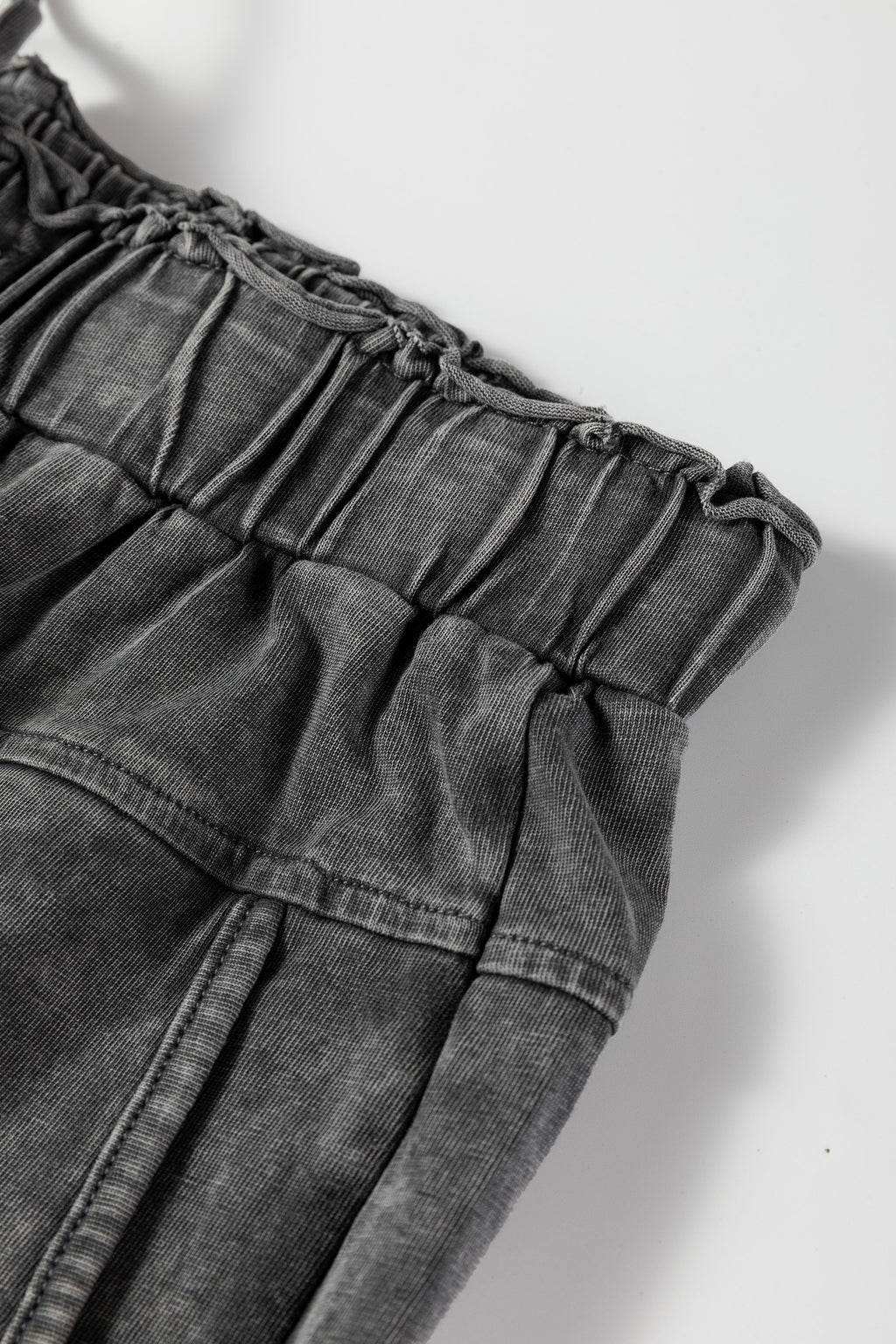 Lapis Mineral Wash Lace-up High Waist Raw Hem Patched Pocket Pants
