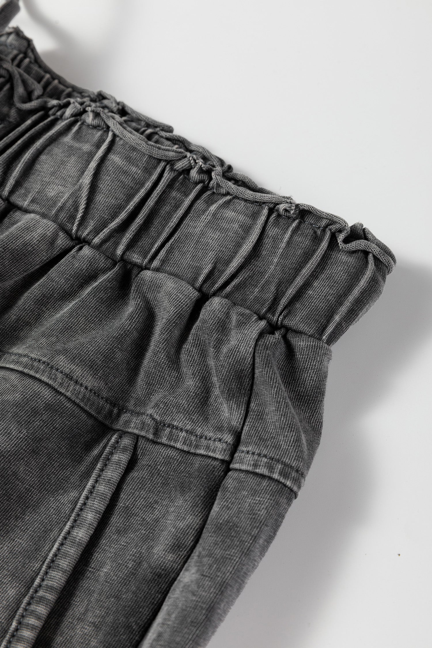 Lapis Mineral Wash Lace-up High Waist Raw Hem Patched Pocket Pants