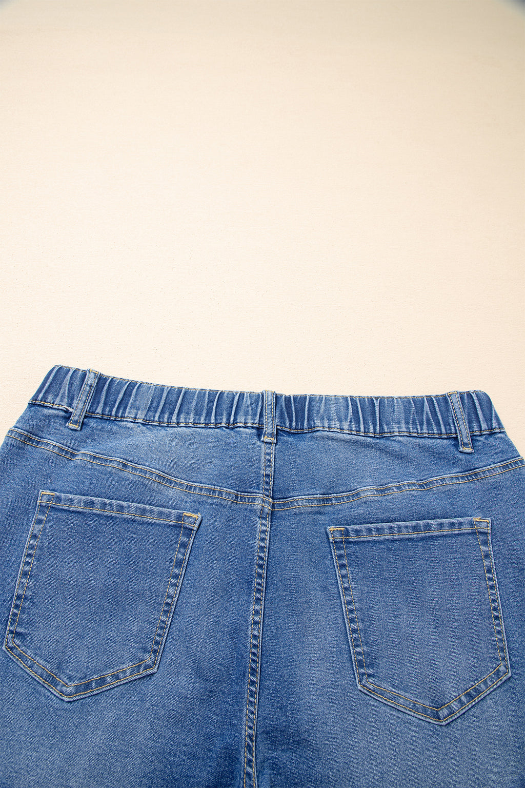 Blue Acid Wash Contrast Lace-up Plus Size Jeans
