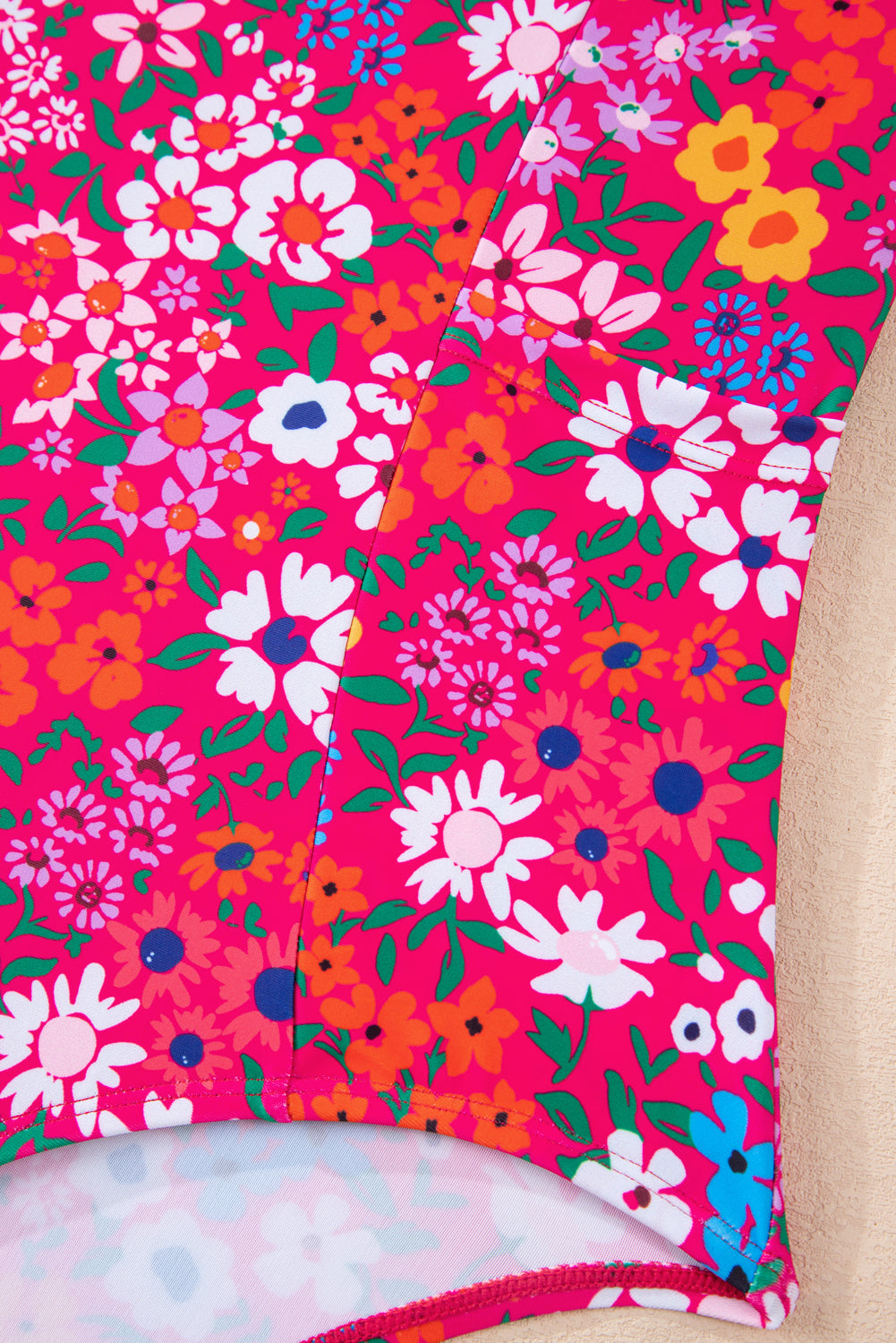 Red Floral Print Ricrac Trim Spaghetti Strap One Piece Swim Dress