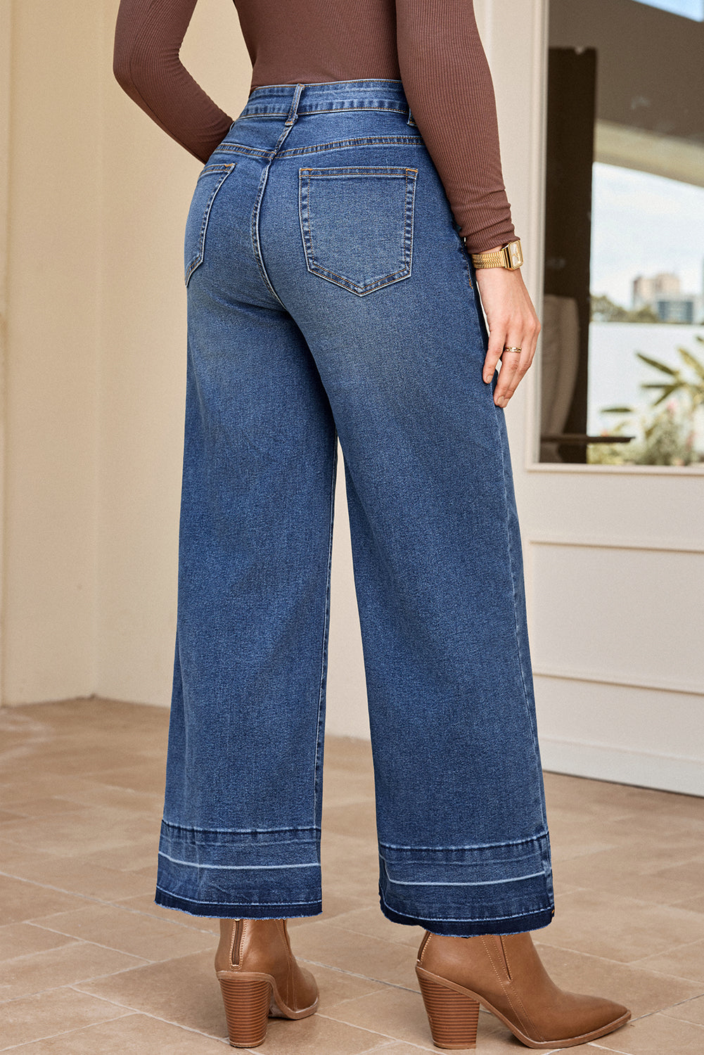 Gray Raw Hem Straight Leg Loose High Waist Jeans