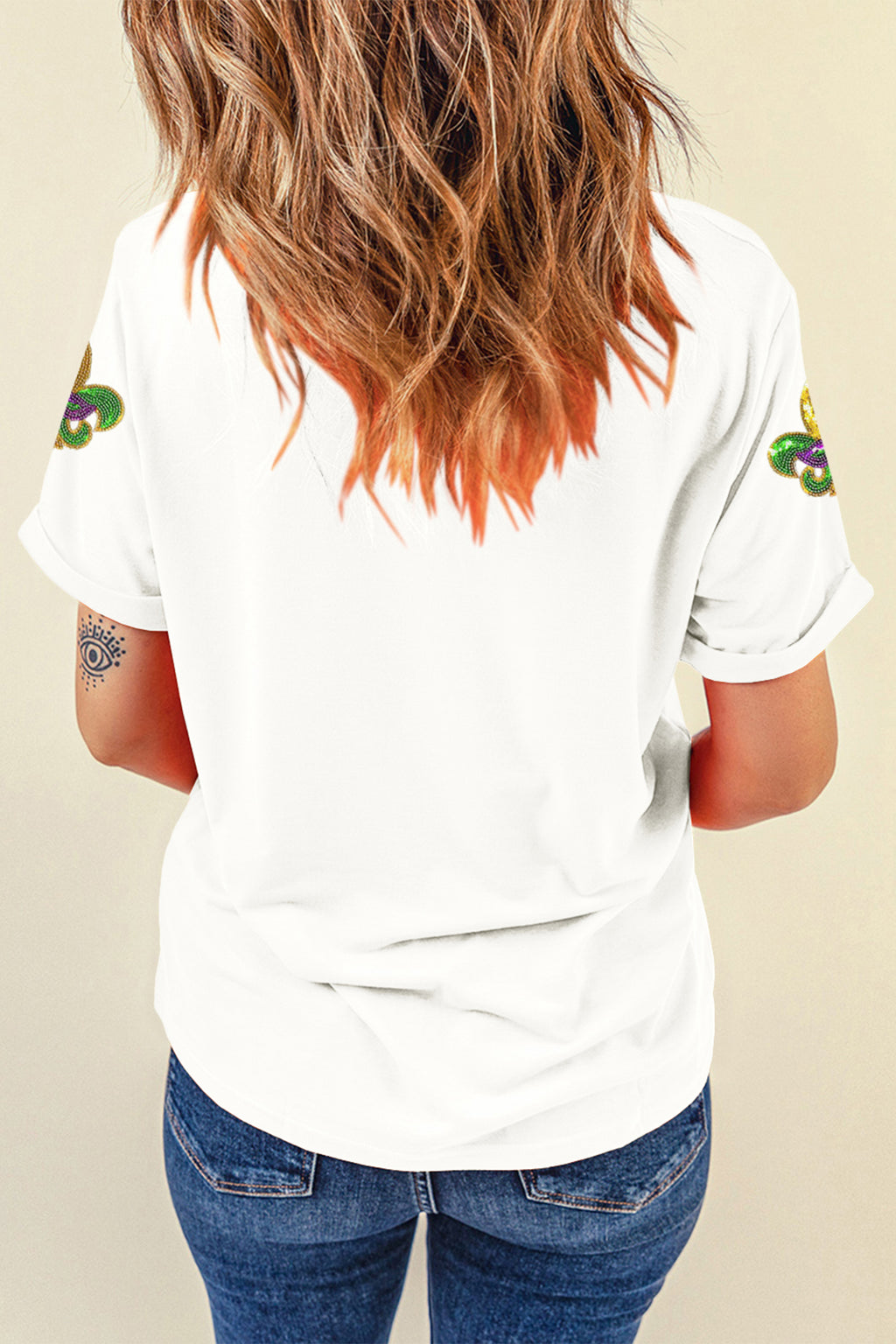 White Mardi Gras Fleur De Lis Patterned T Shirt