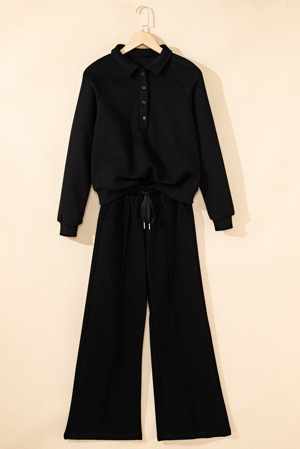 Dark Brown Solid Collared Sweatshirt and High Waist Pants Active Set