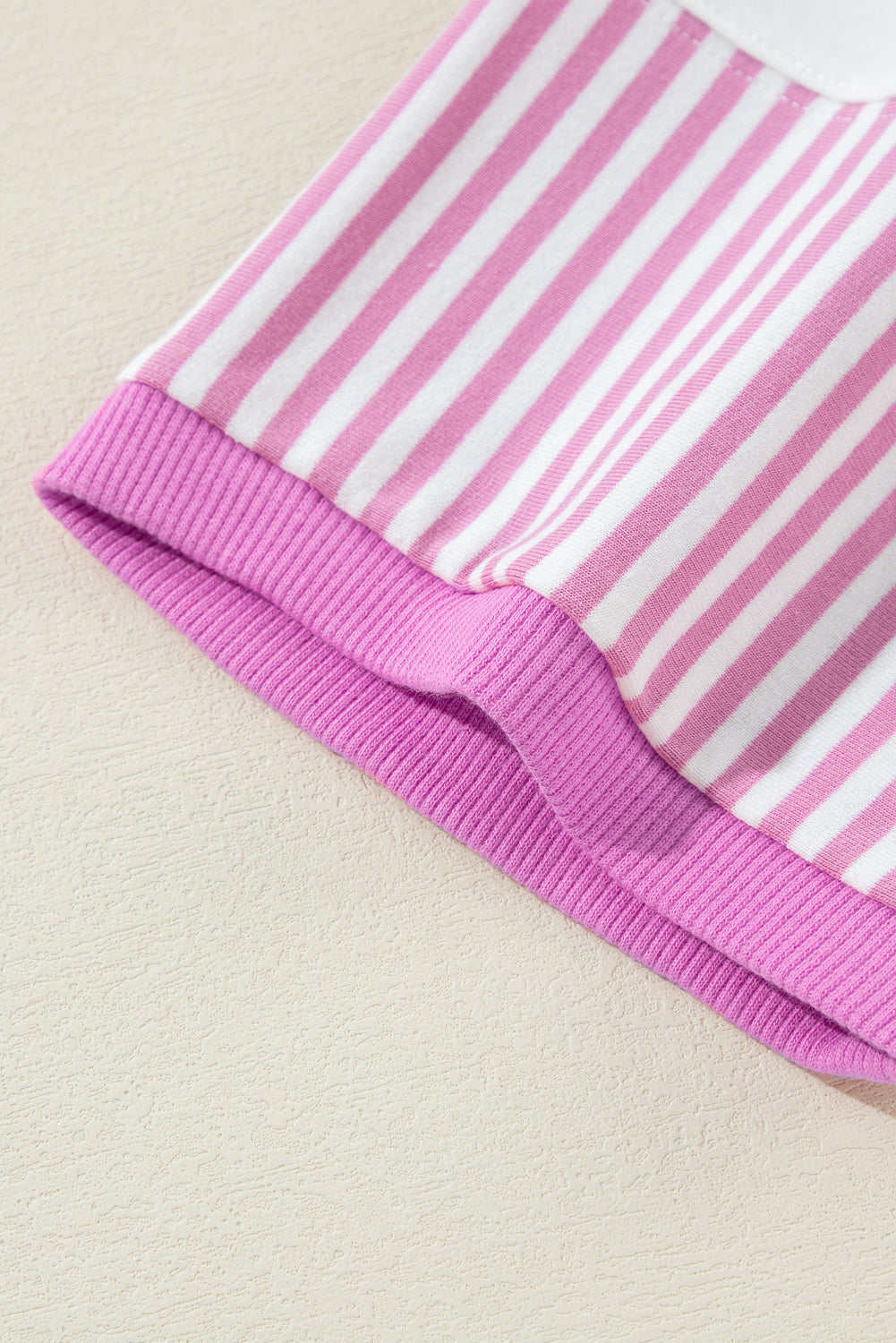 Pink Stripe Patchwork Bracelet Sleeve Plus Size T Shirt