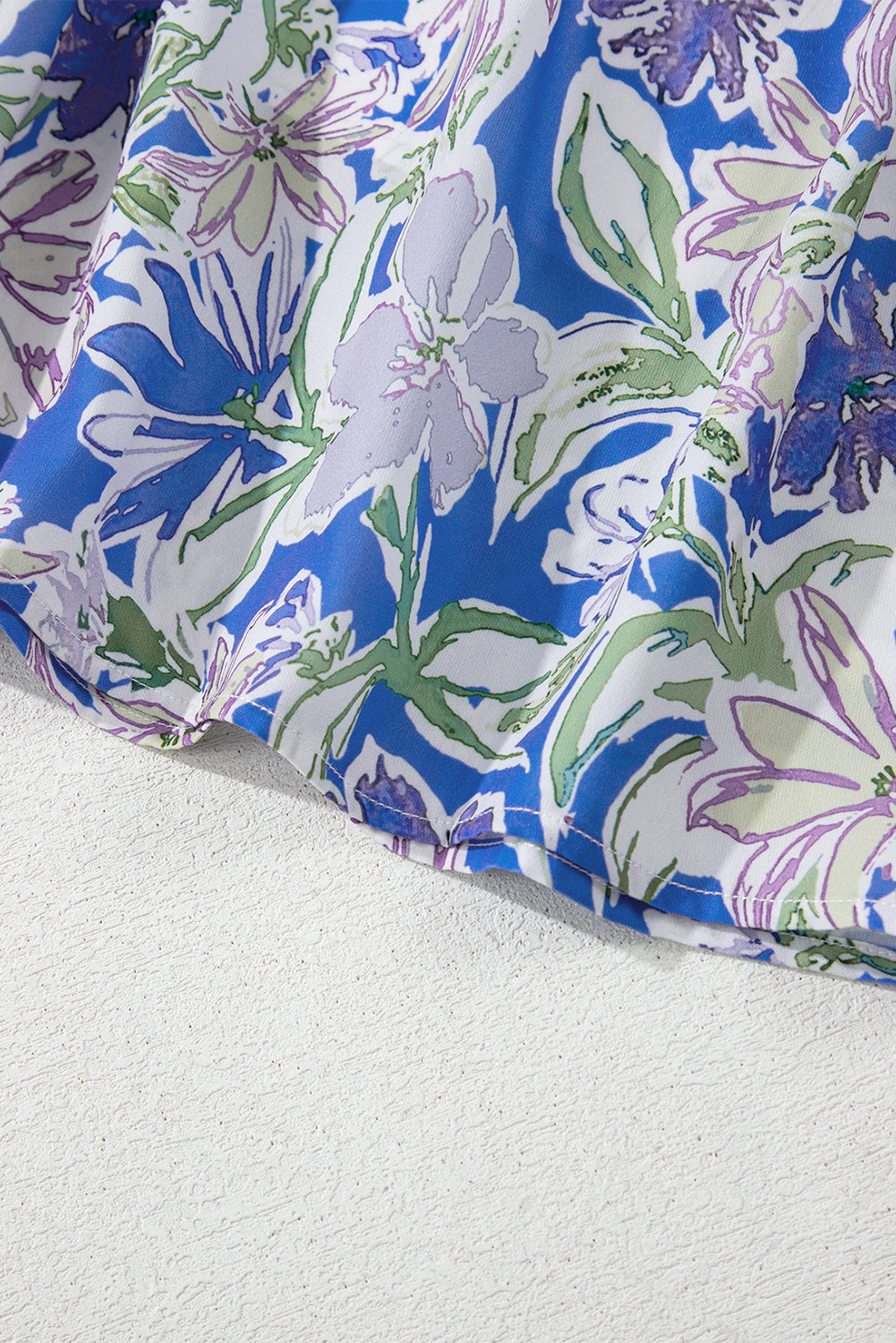 Sky Blue Floral Print Self-tie Straps Flowy Ruffle Long Dress