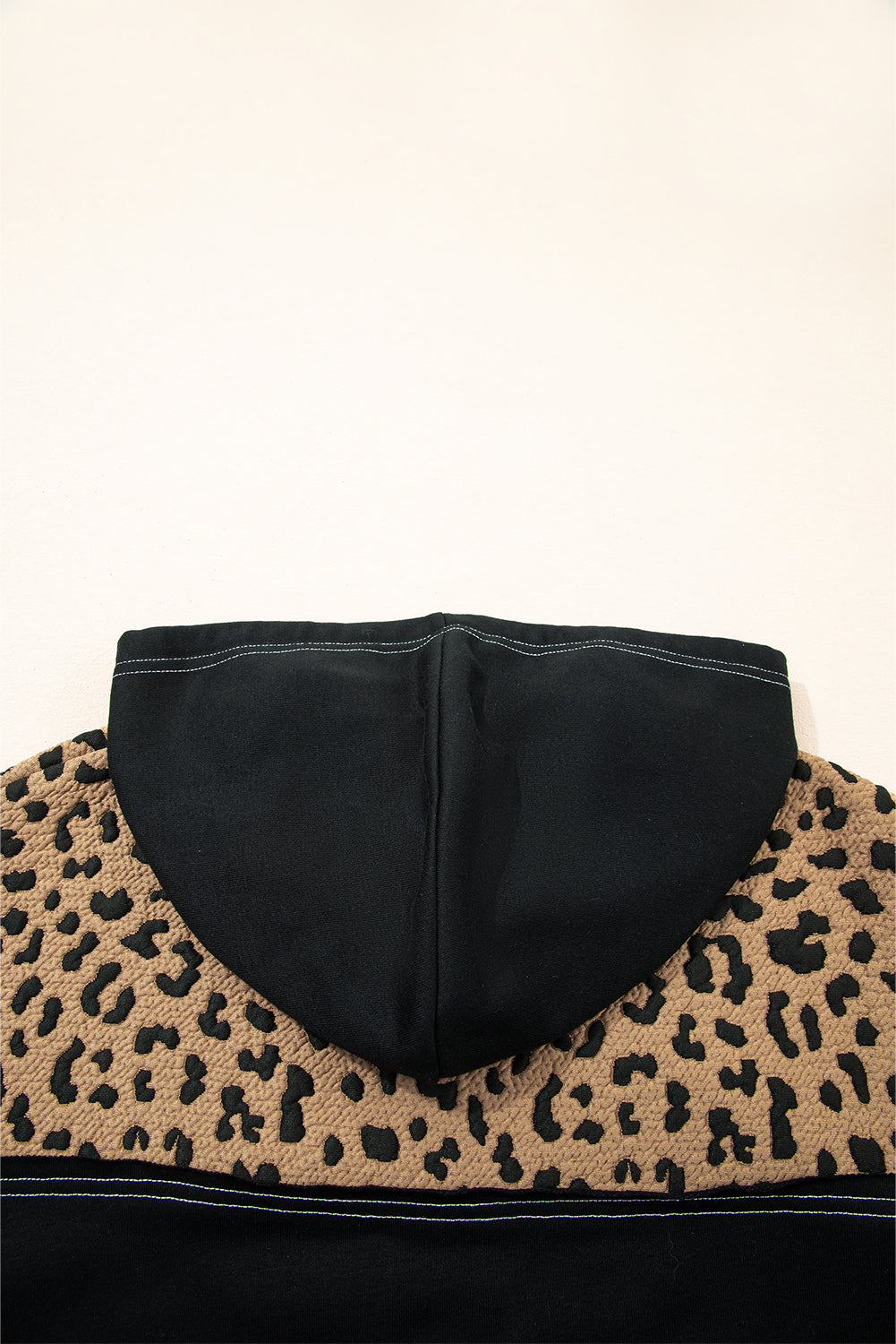 Brown Leopard Patchwork Contrast Stitching Knotted Cuff Quarter Zip Hoodie