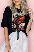 Black CRAWFISH BOIL CREW Graphic Casual T Shirt