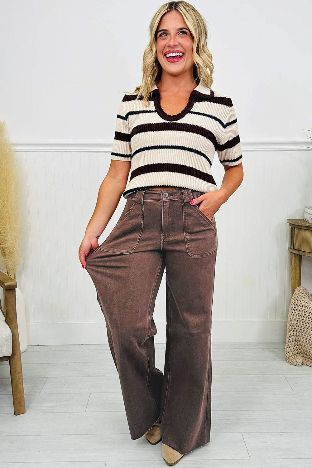Dusk Blue Retro Washed Patch Pocket Loose Jeans