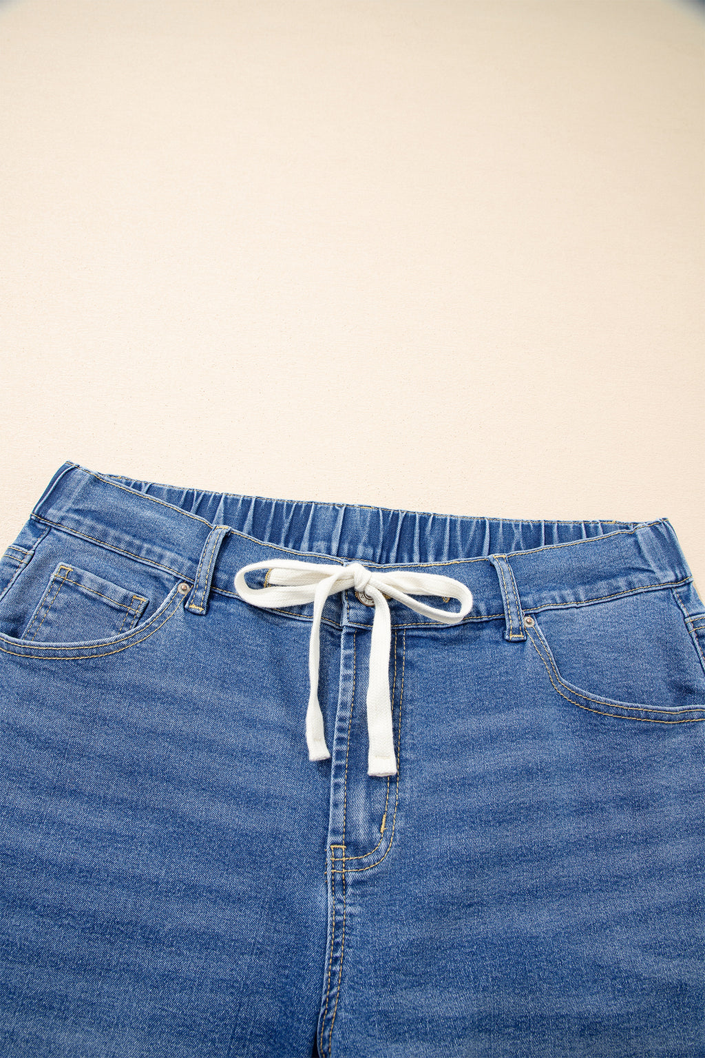 Blue Acid Wash Contrast Lace-up Plus Size Jeans