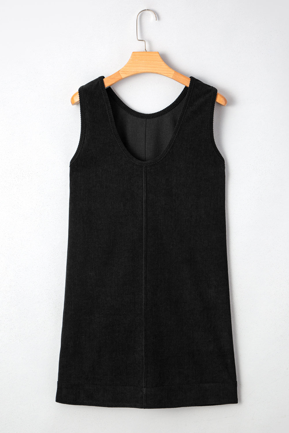 Beige Corduroy Sleeveless Mini Dress With Patched Pockets