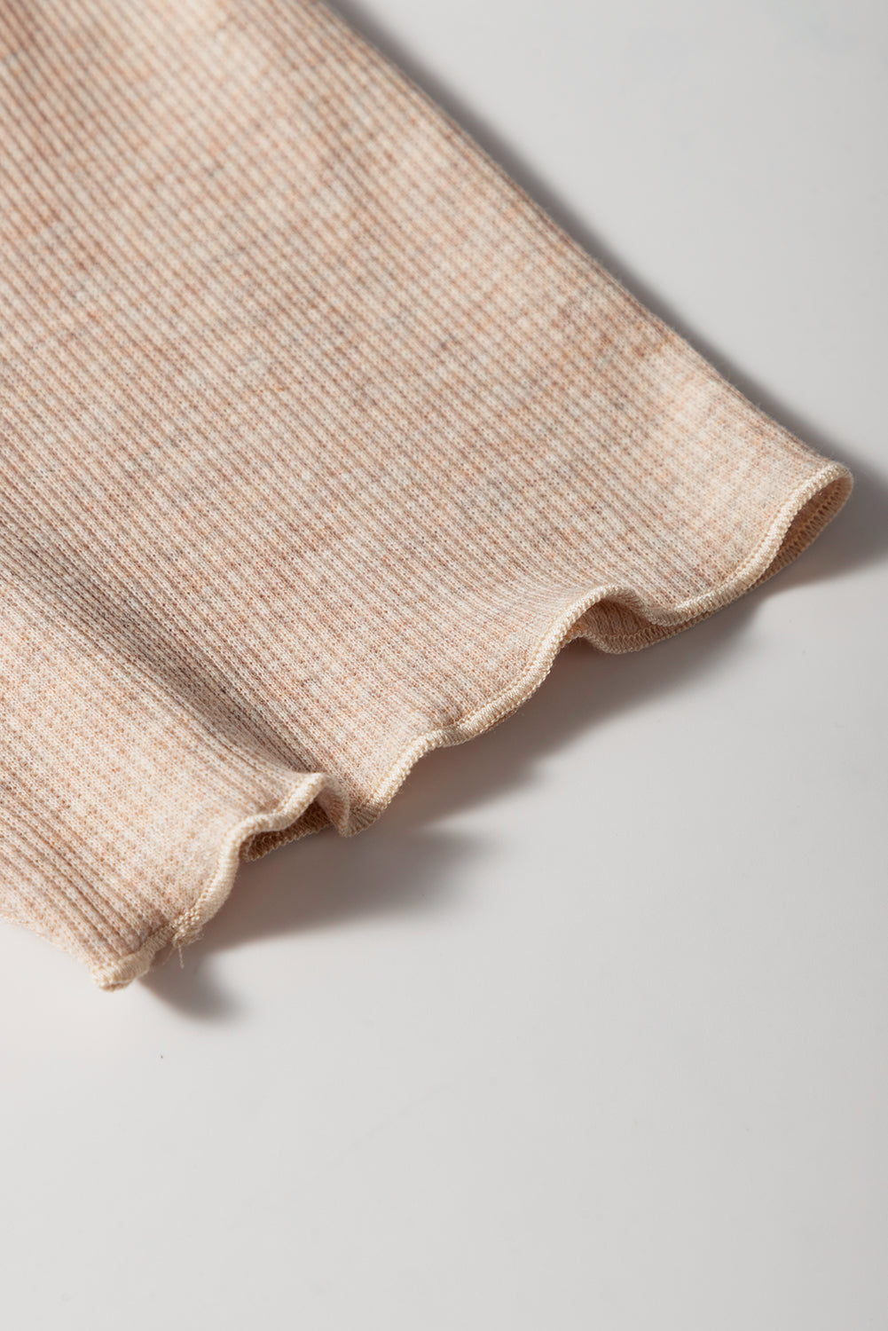 Oatmeal Short Sleeve Half Button Ribbed Knit Top