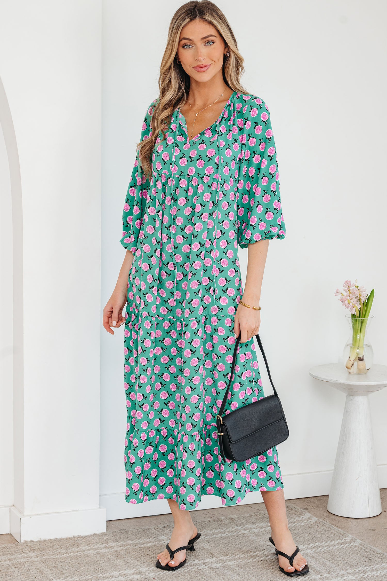 Sky Blue Boho Printed Half Sleeve Maxi Dress