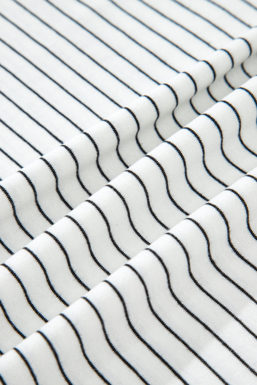 White Stripe Cap Sleeve Crew Neck Casual Tee with Chest Pocket