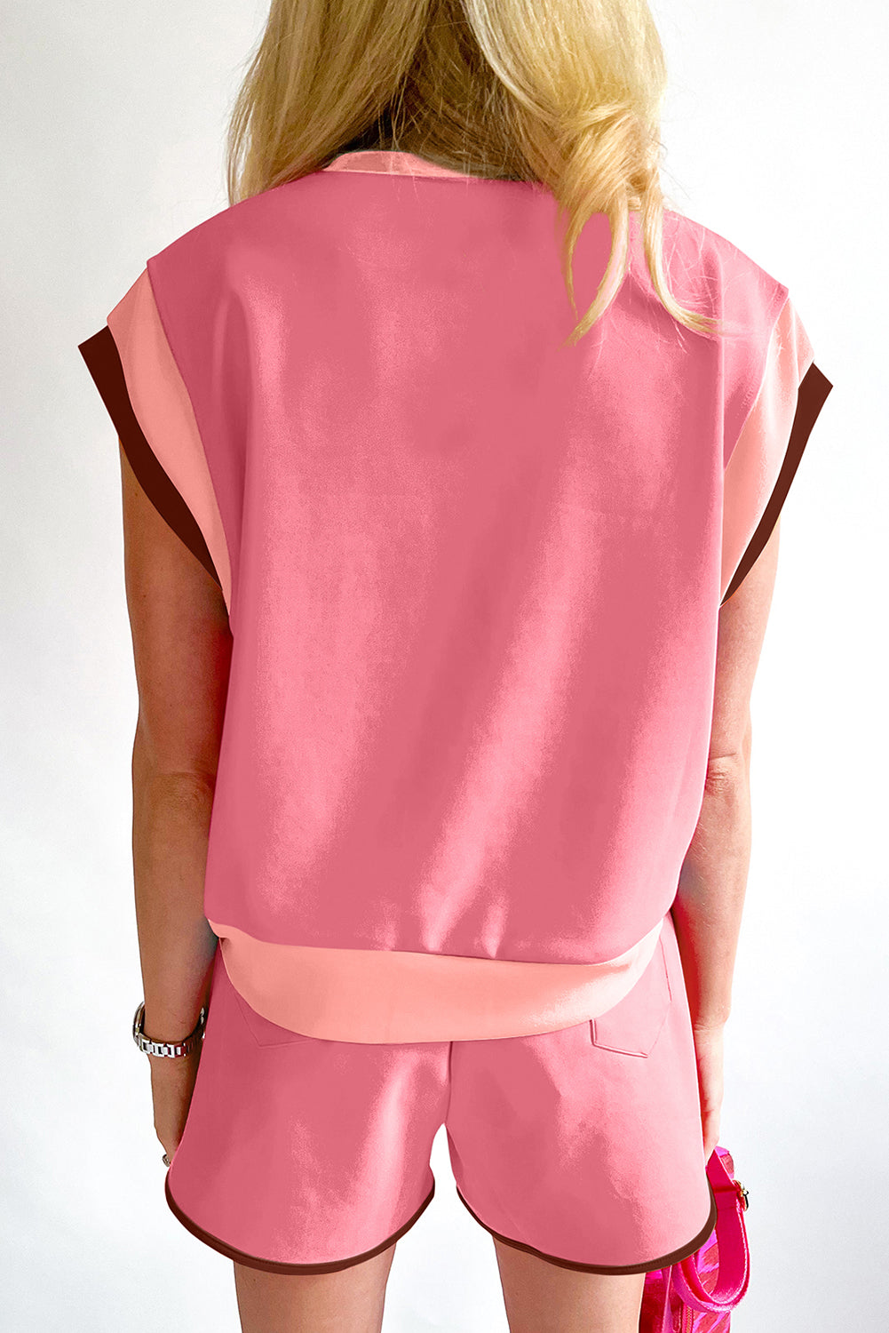 White Color Block Detail Casual Two-piece Set