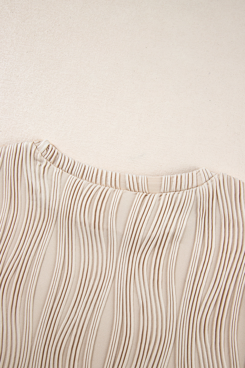 White Wavy Textured Mock Neck Cap Sleeve Top
