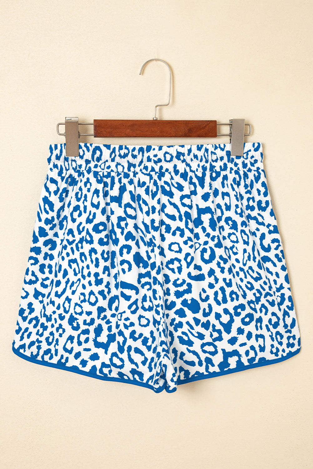 White Leopard Elastic Waistband Lace up Contrast Trim Casual Shorts