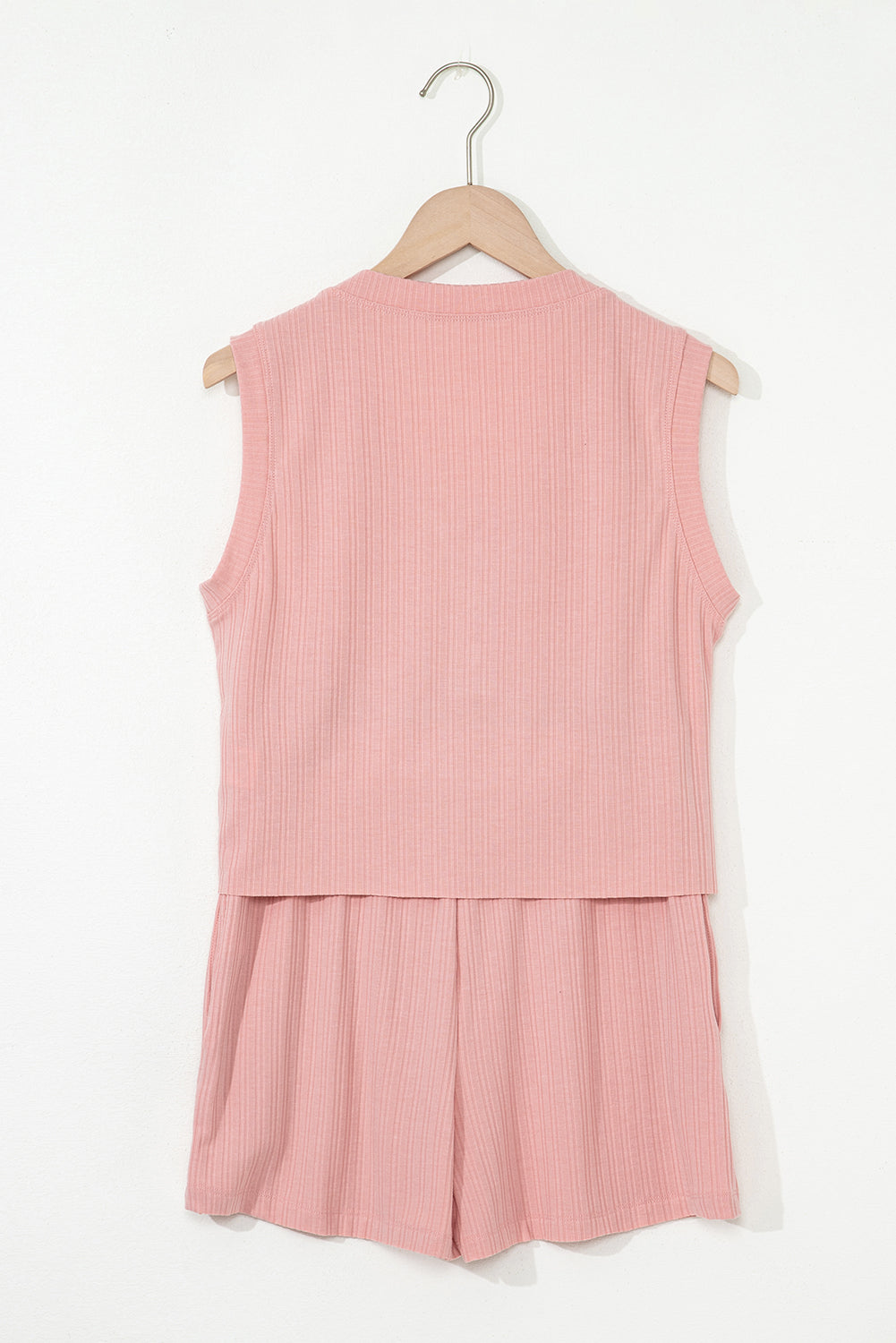 Mint Green Ribbed Button V Neck Tank Top and Shorts Set