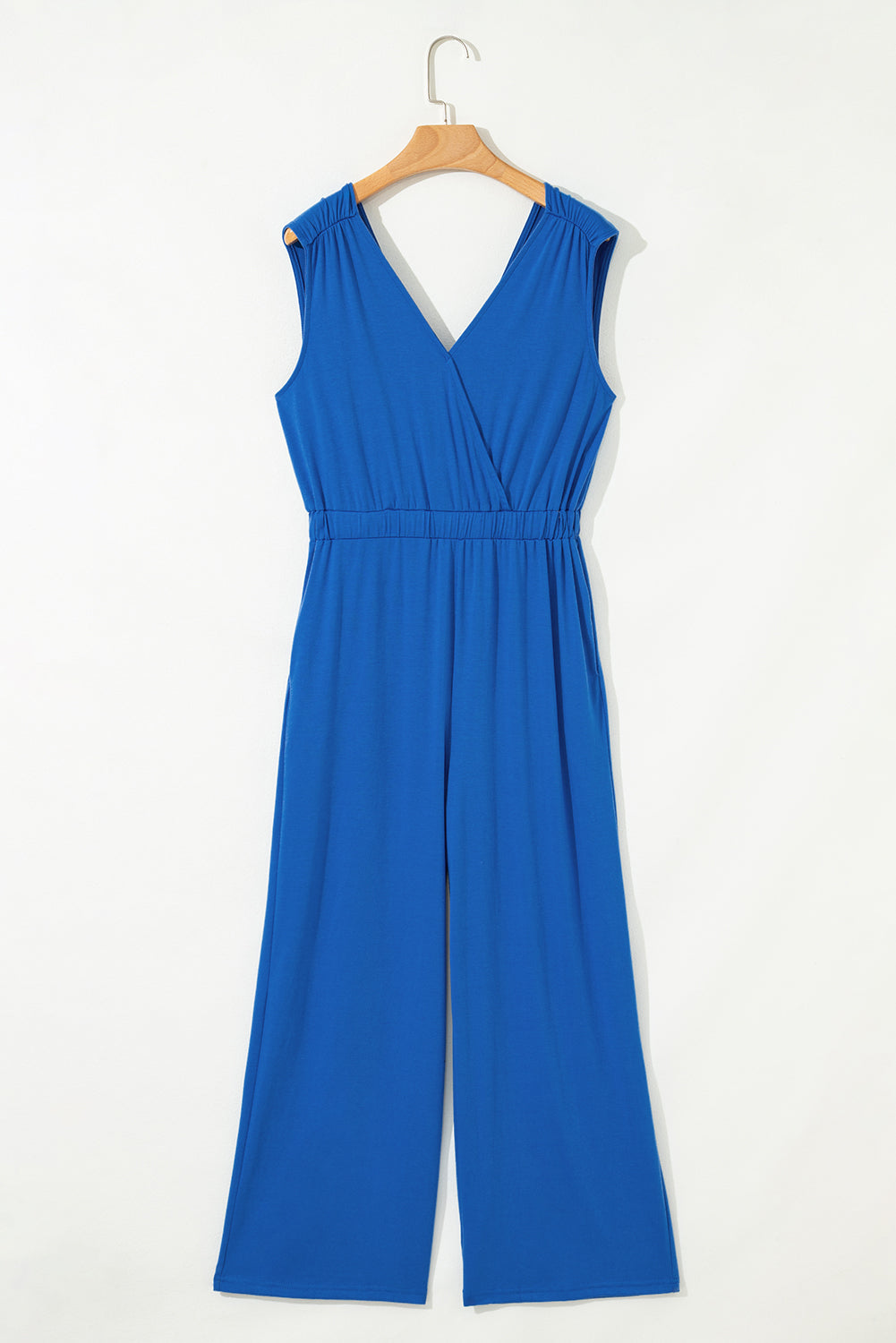 Black Deep V Pleated Crisscross Wide Leg Backless Jumpsuit