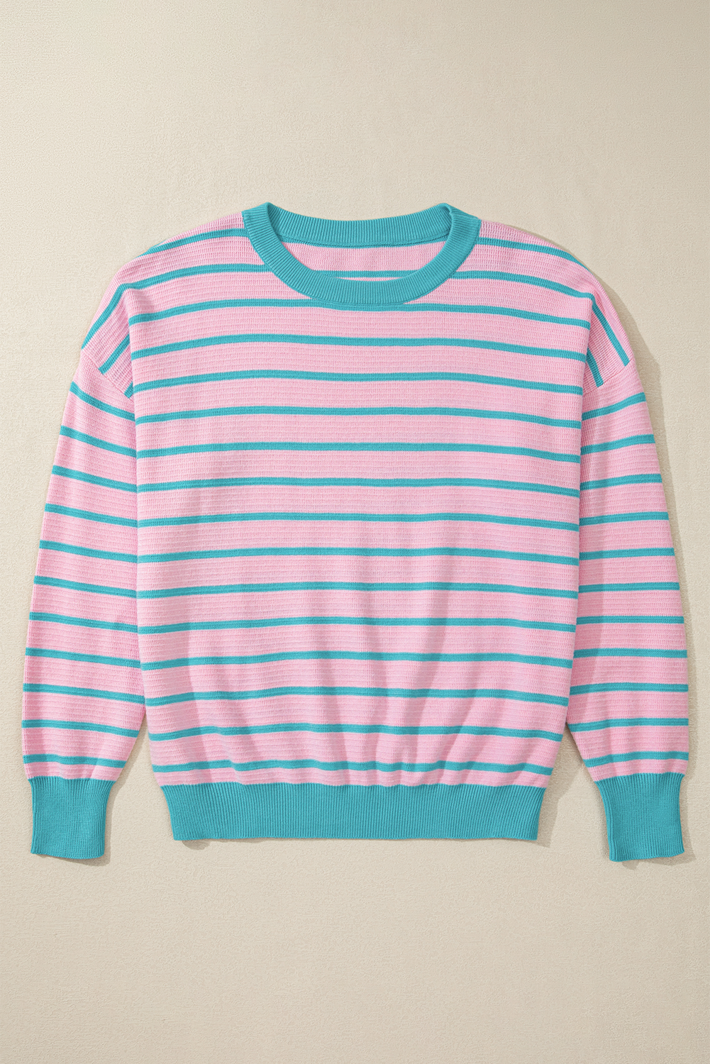 Orange Stripe Trimmed Round Neck Drop Shoulder Loose Sweater