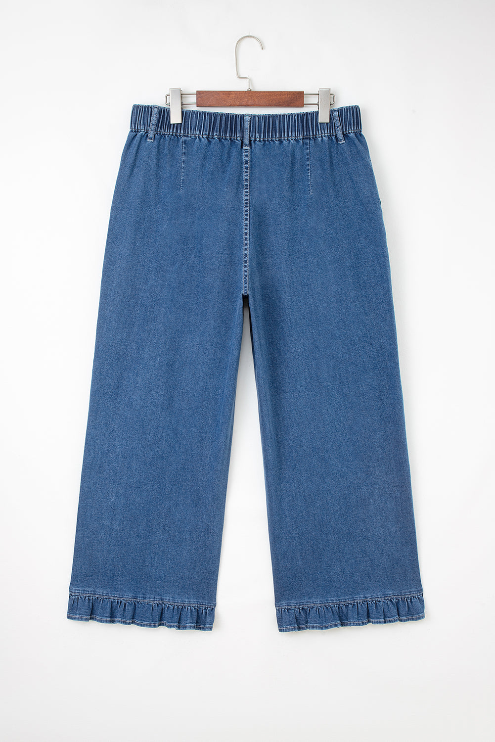 Black Plus Size Elastic Waist Ruffled Wide Leg Denim Pants