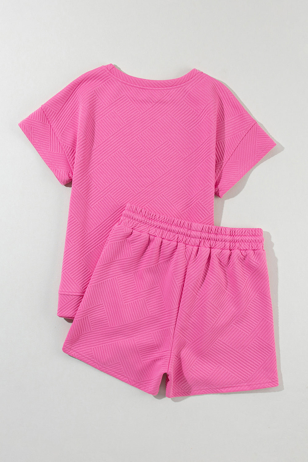 Strawberry Pink Solid Color Textured Sequined American Star Patched Short 2pcs Outfit