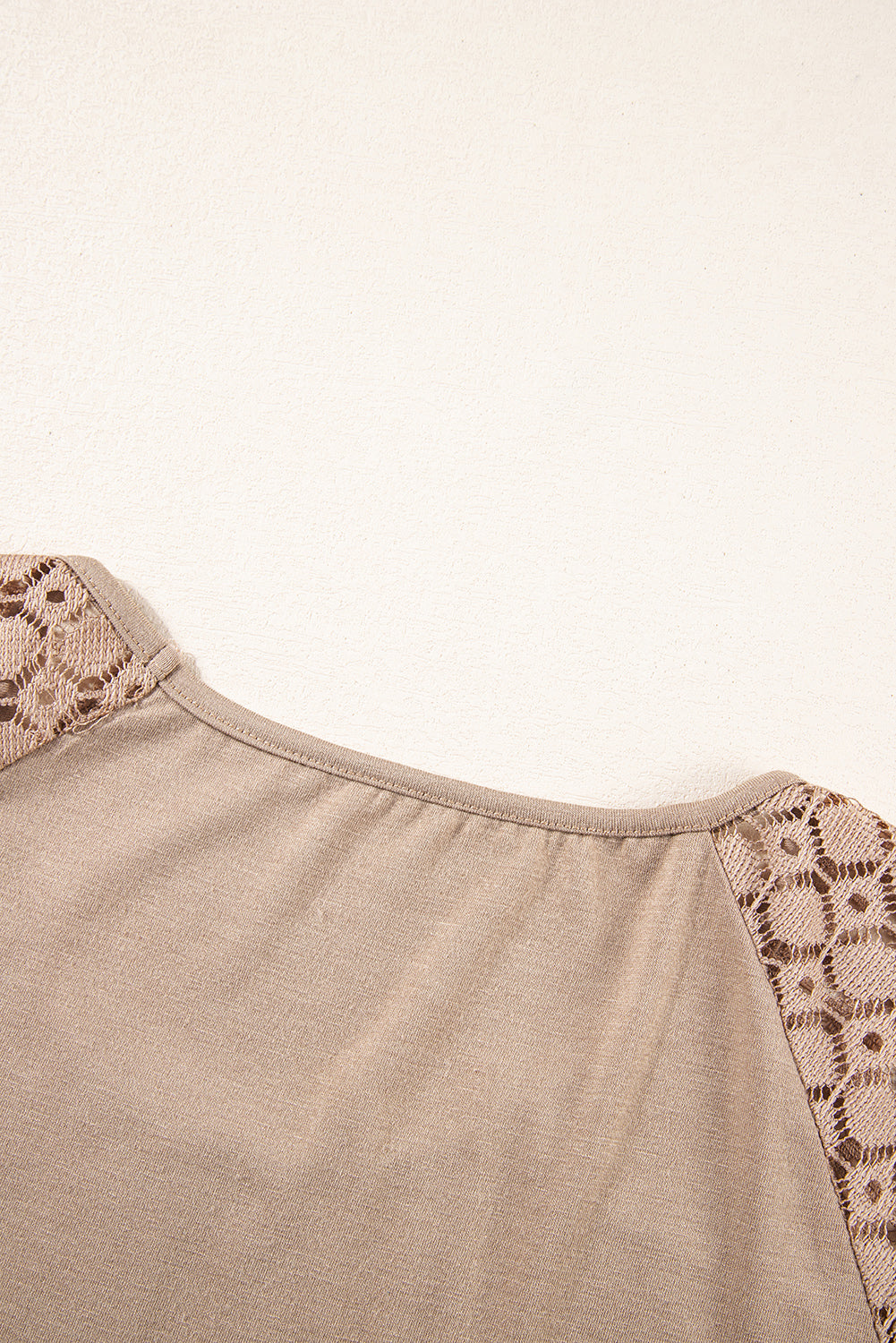 Parchment Lace Patchwork Long Raglan Sleeve Pleated Top