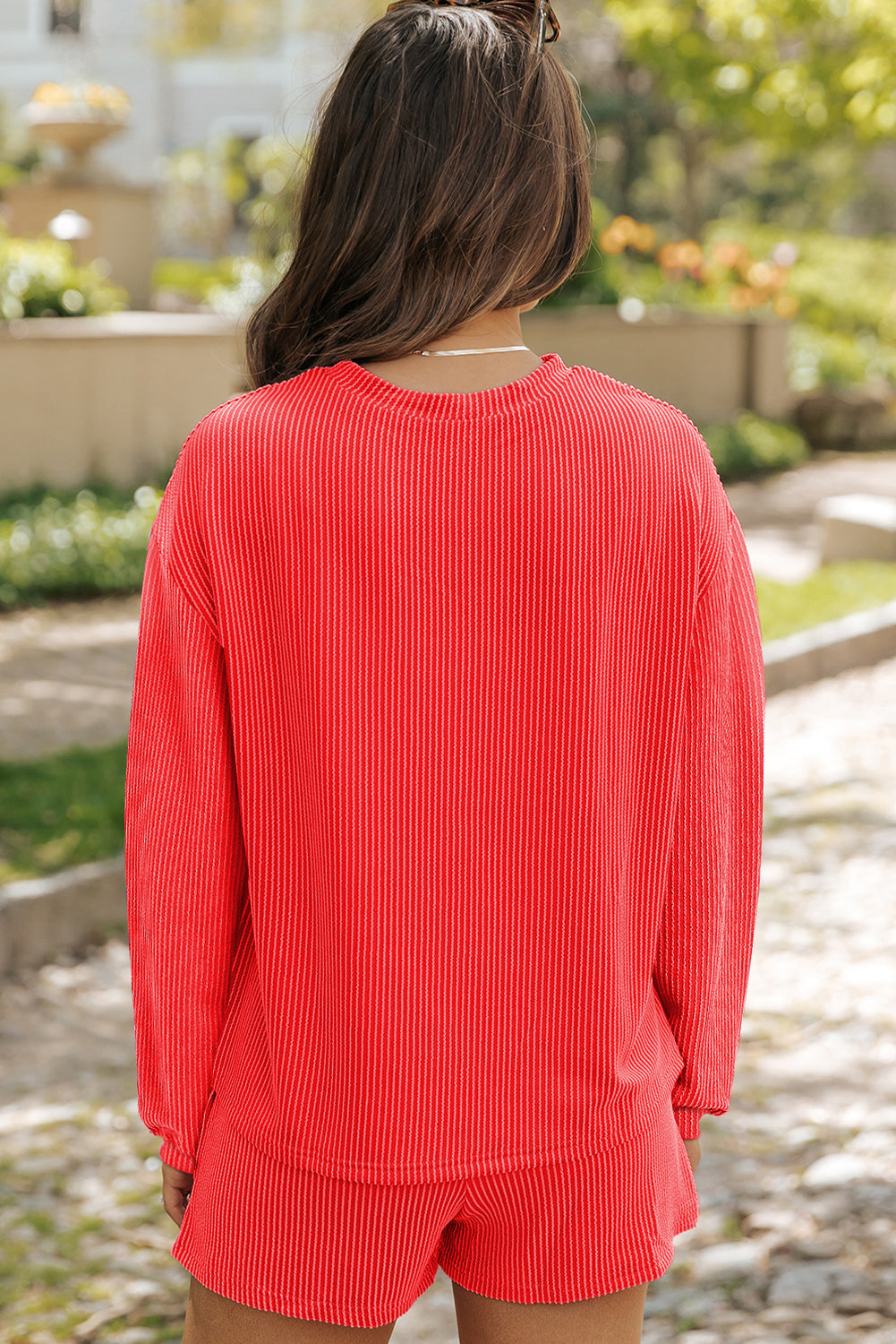 Gold Flame Twisted Rib Texture Number 23 Printed Long Sleeve Short Set