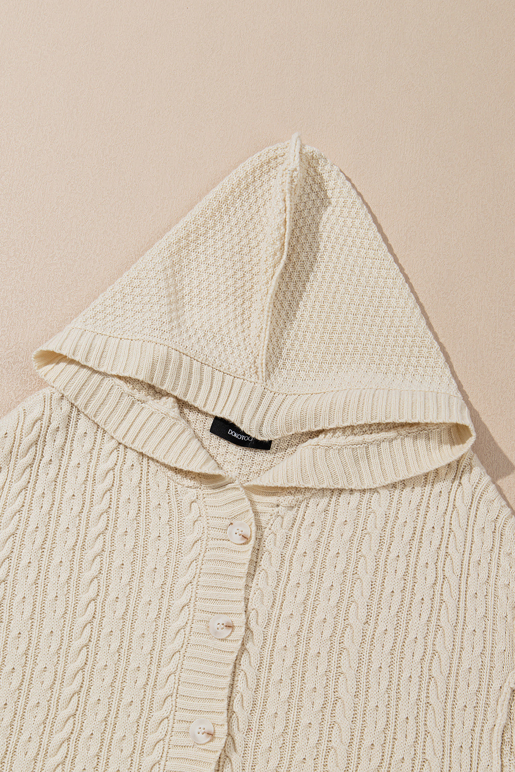 White Cable Knit Texture Uneven Hem Hooded Chic Cardigan