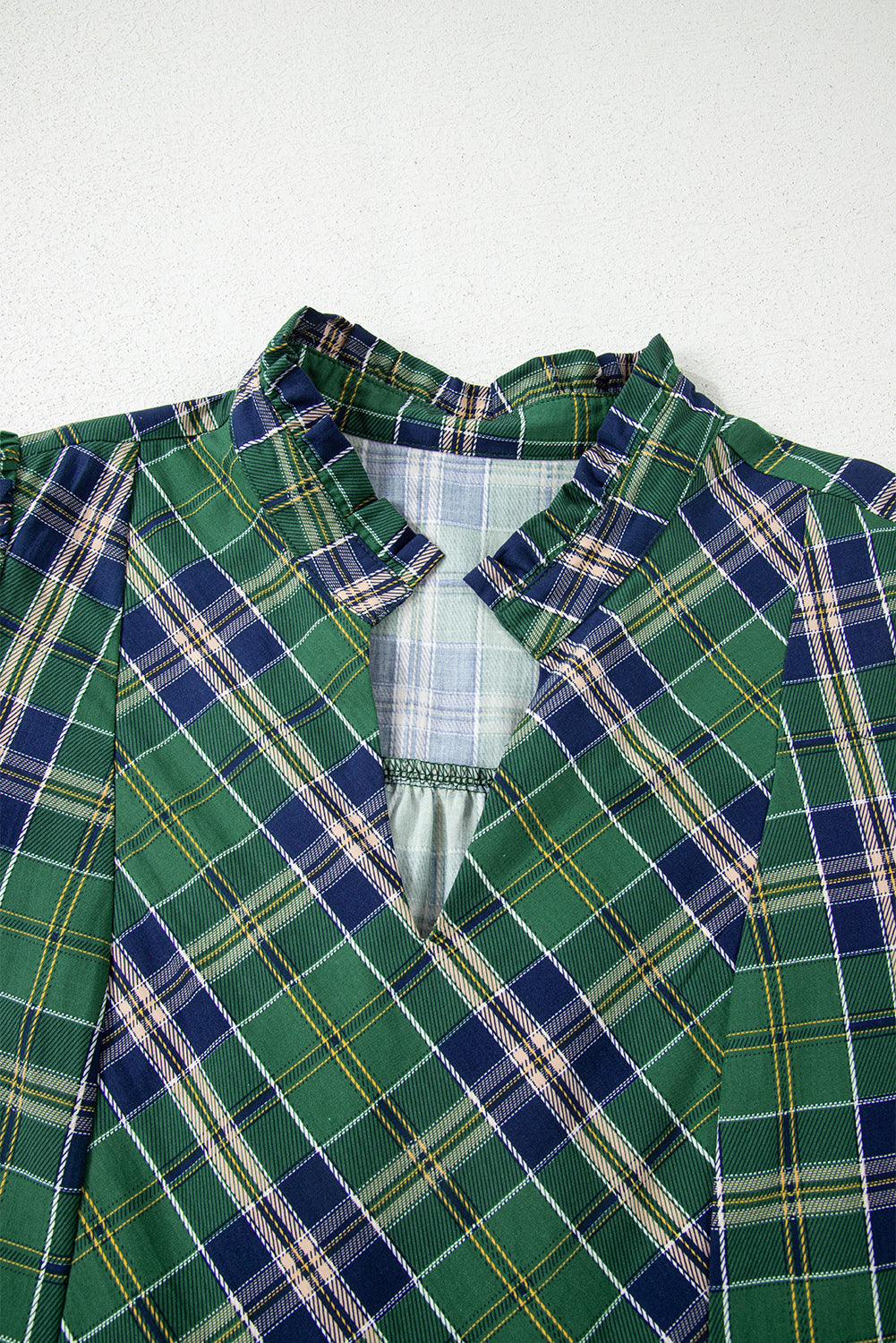 Green Plus Size Plaid Long Sleeve Notched Neck Shift Mini Dress