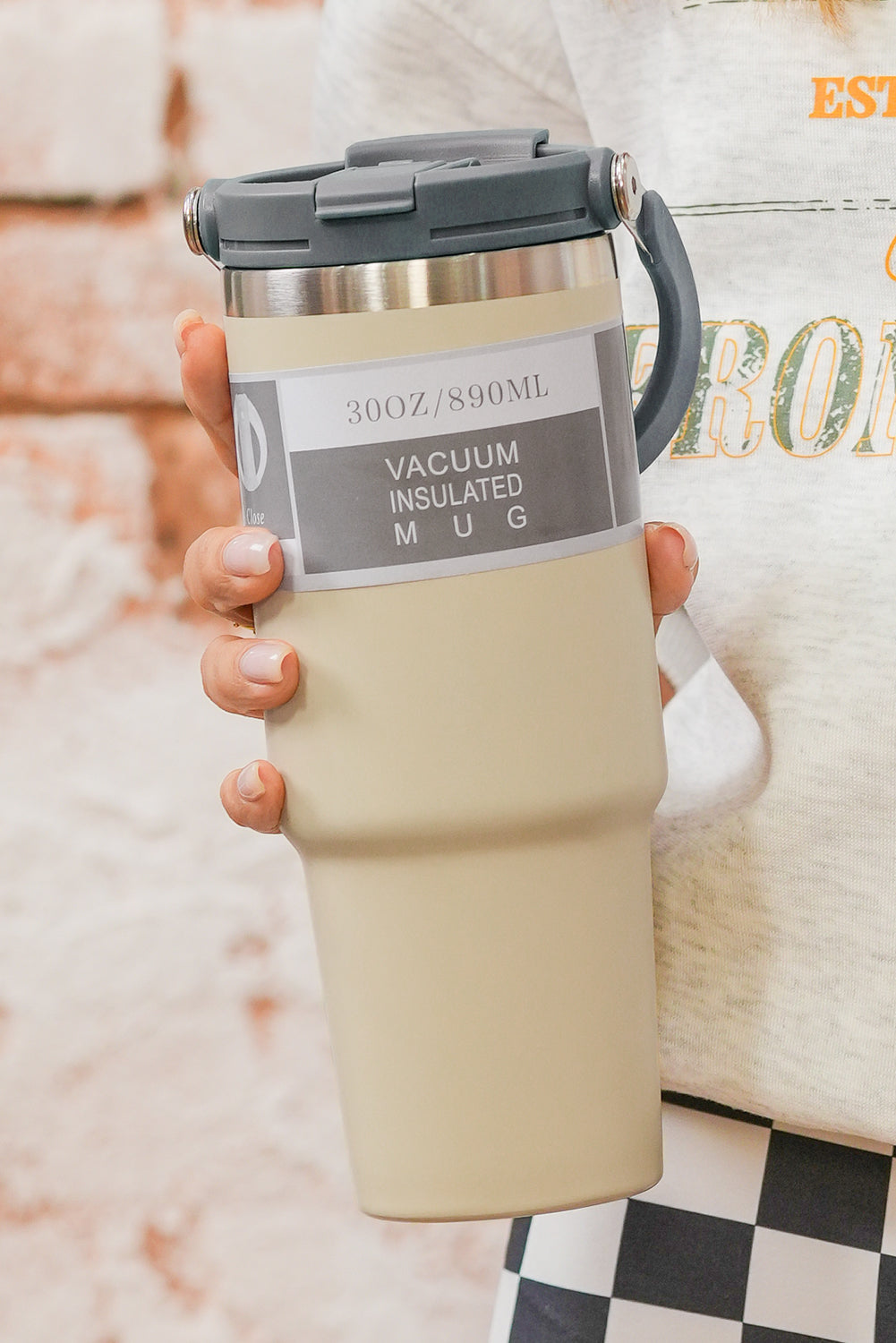 Peach Blossom Minimalist Insulated Vacuum Cup with Handle 30oz