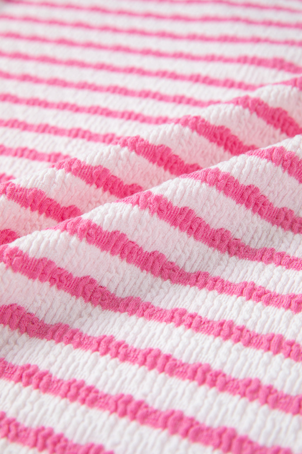 Pink Stripe Textured Knit Contrast Trim V Neck Short Sleeve Top