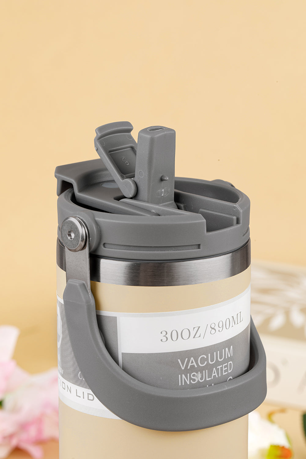 Peach Blossom Minimalist Insulated Vacuum Cup with Handle 30oz